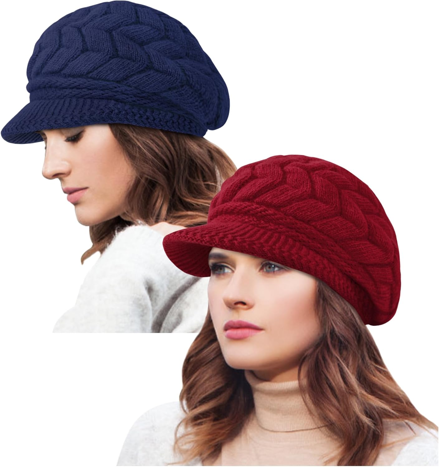 YSense 2 Pack Womens Winter Hats Warm Knit Hat Slouchy Beanie Cap with Brim Gifts