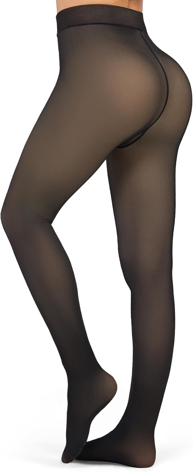 KBVOT Fleece Lined Tights Women Sheer Warm Pantyhose Leggings Fake Translucent Thermal Winter Thick Tights for Dresses