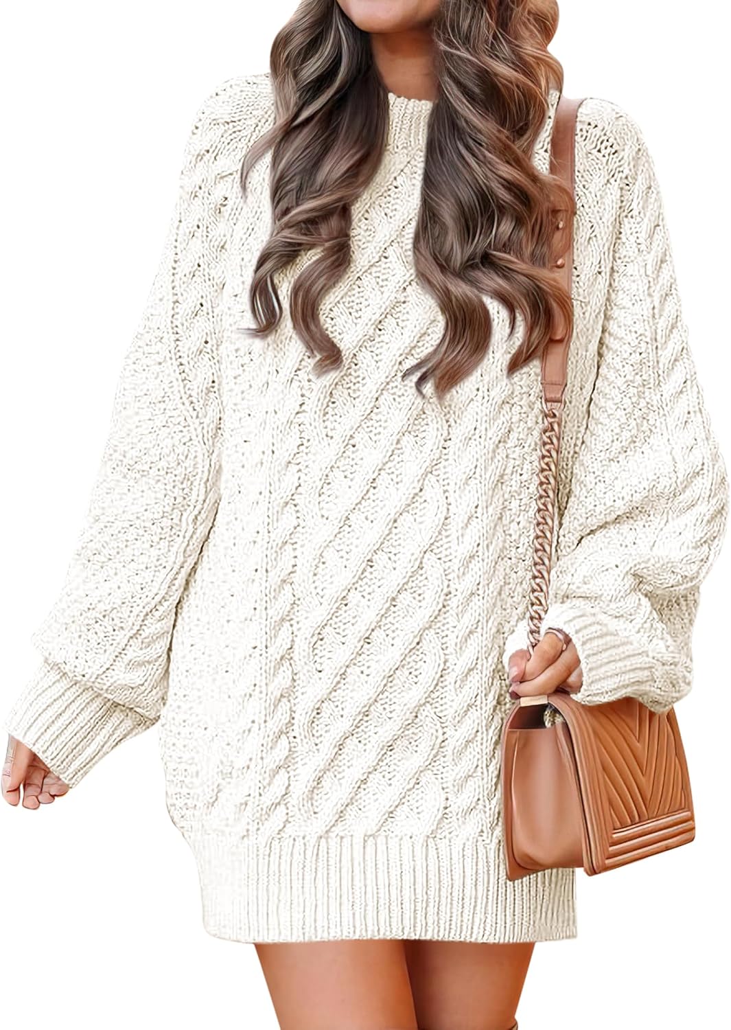 ANRABESS Womens Sweater Dress Oversized Cable Knit Chunky Long Sleeve Short Dresses 2025 Fall Outfits Vacation Winter Clothes