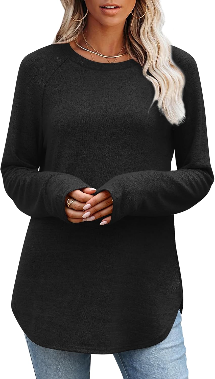 OFEEFAN Long Sleeve Shirts for Women Loose Fit Tunic Tops dressy casual Crew Neck Pullover Sweaters fall Outfits Clothes 2025