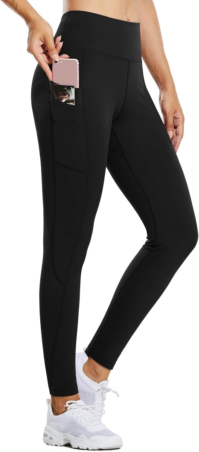 baleaf Women's Fleece Lined Leggings Water Resistant Thermal Winter Warm Tights High Waisted with Pockets Running Gear