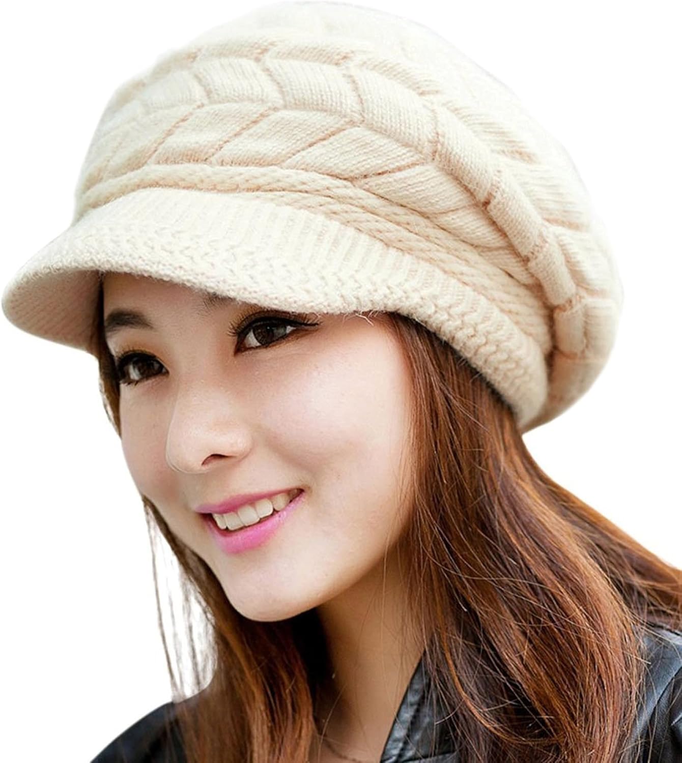 Loritta Womens Winter Beanie Hats Thick Warm Knitted Chunky Soft Slouchy Cap with Visor Brim