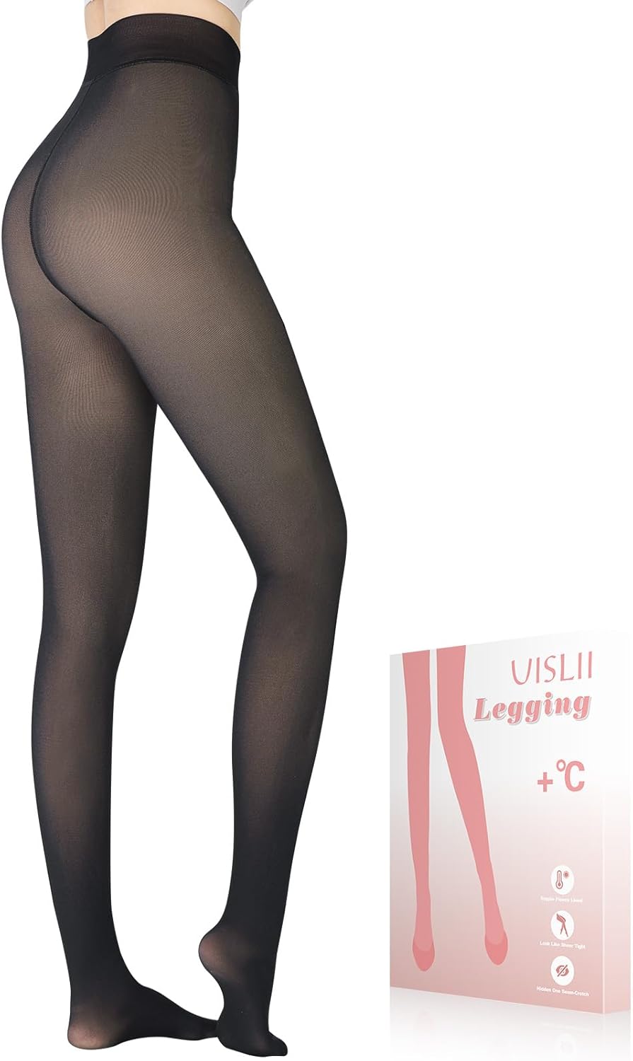UISLII Fleece Lined Tights Women, Warm Pantyhose leggings Women,Fake Translucent Thermal Skin Colored Tights for Winter