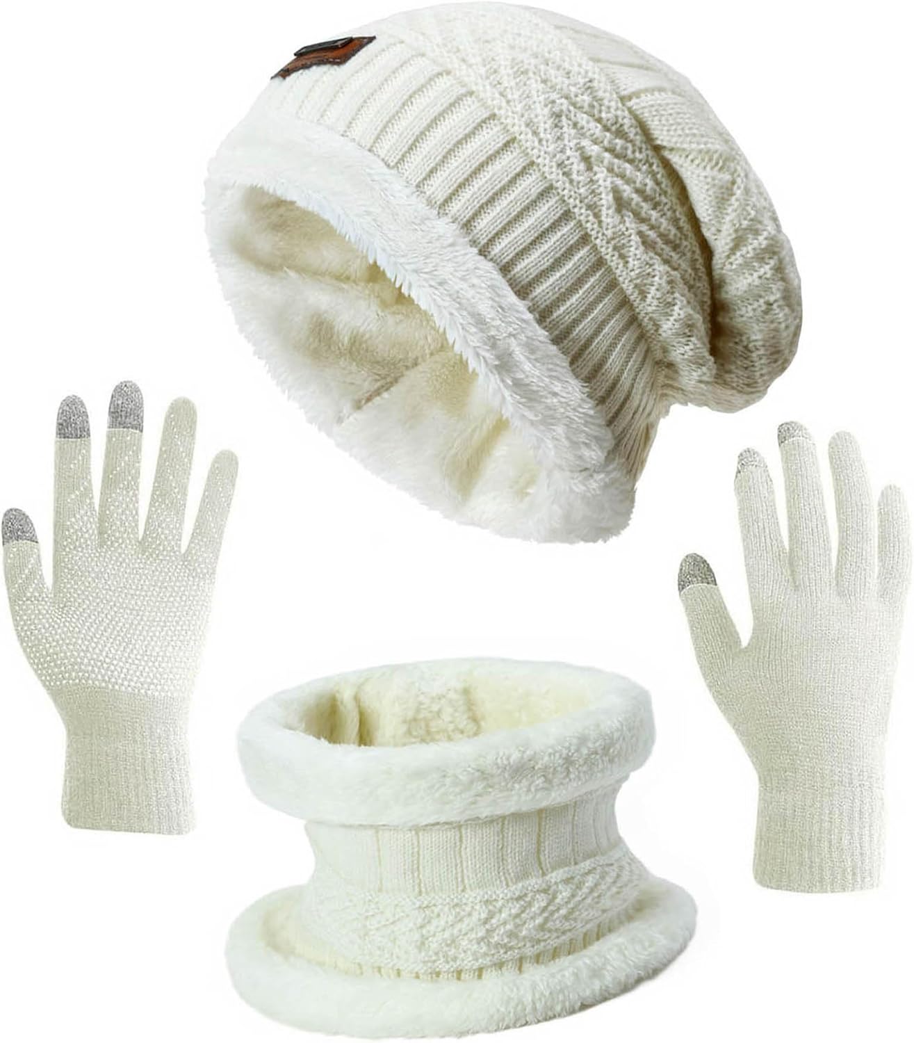 HINDAWI Winter Hat Scarf Gloves Slouchy Beanie Snow Knit Skull Cap Touch Screen Mittens Circle Scarves for Women Men