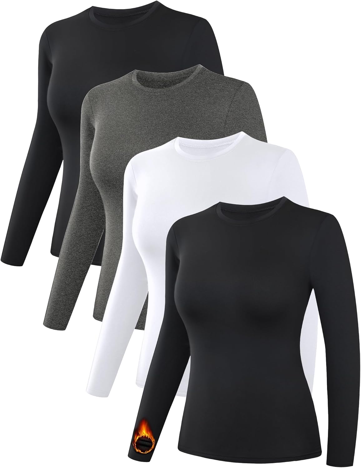 Dalavch 4 Pack Women’s Thermal Shirts, Women Fleece Lined Compression Long Sleeve Base Layer Tops for Winter Cold Weather