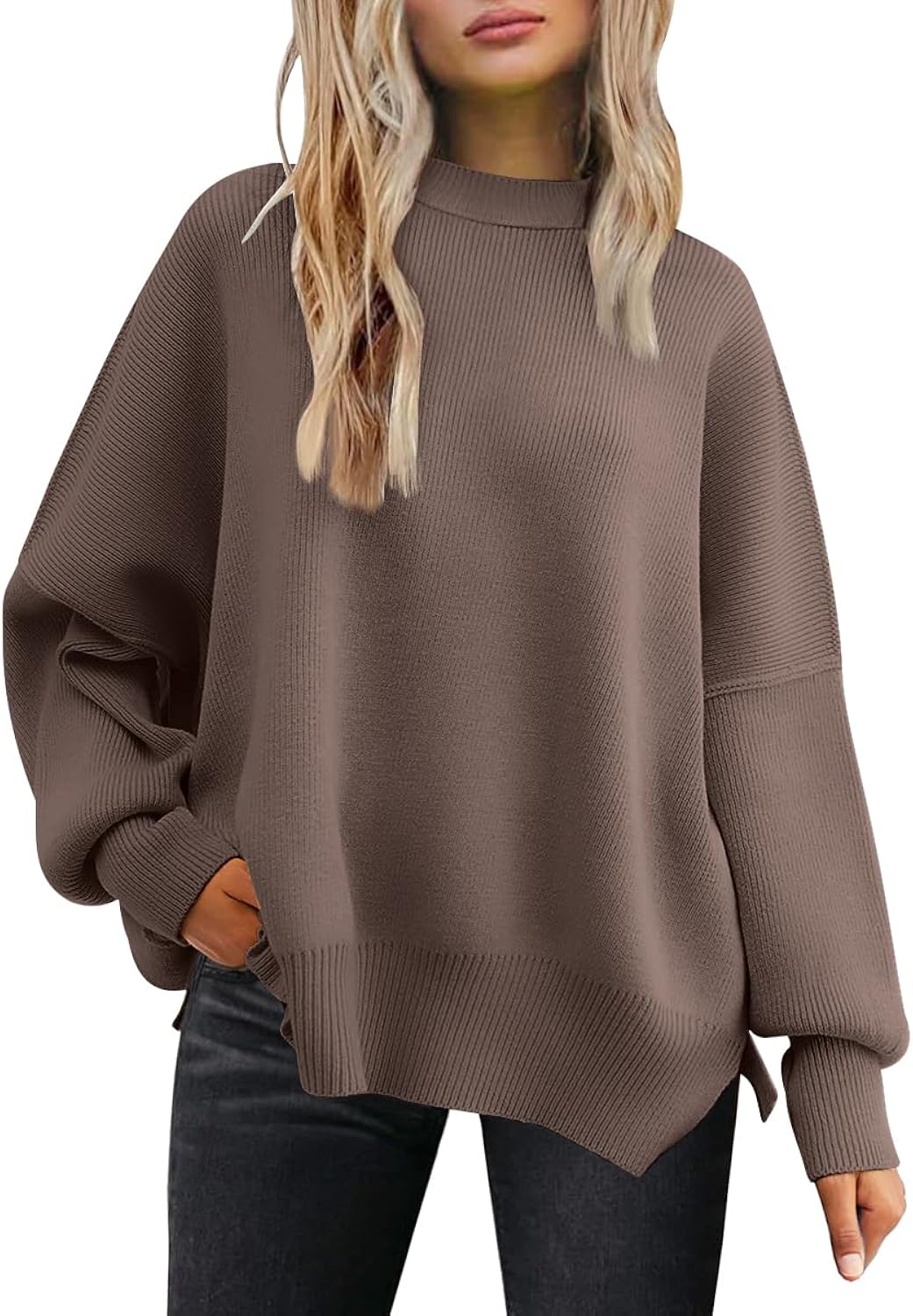 LILLUSORY Women's Oversized Batwing Sweaters 2025 Fall Outfits Trendy Crewneck Knit Side Slit Fashion Pullover Tops