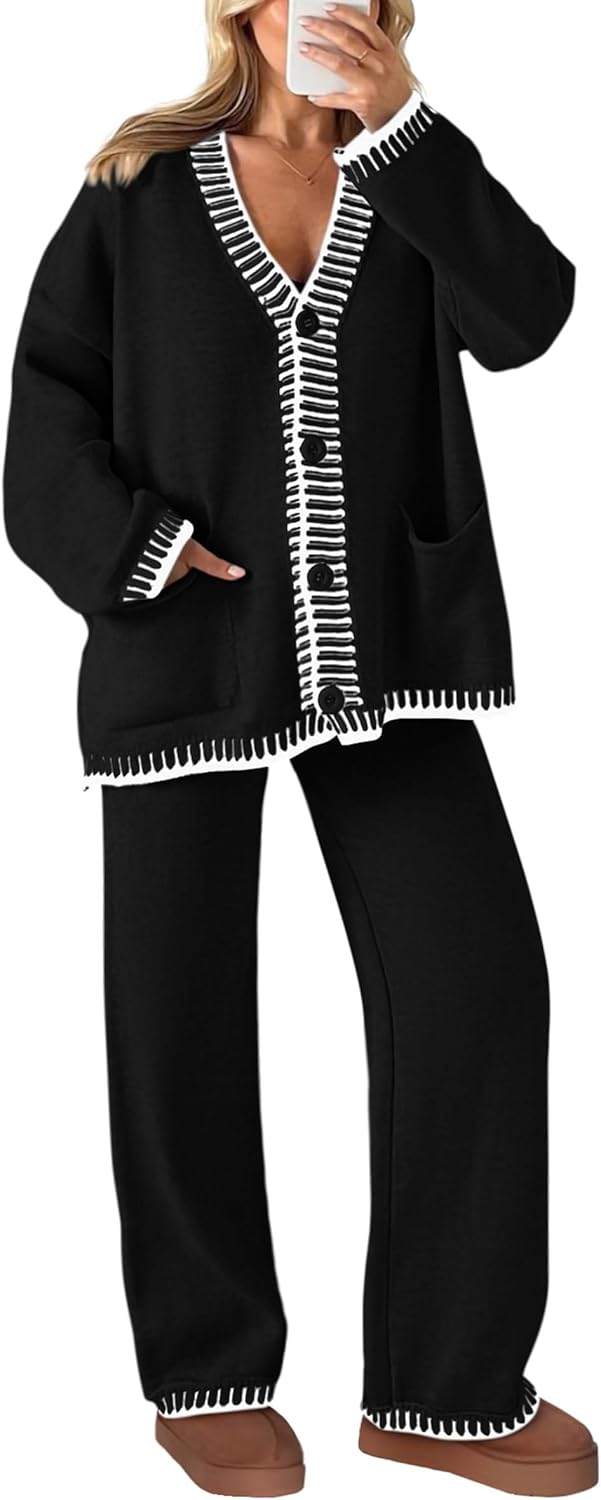 PRETTYGARDEN Lounge Sets for Women Fall 2025 Loungewear 2 Piece Outfits Cardigan Sweaters Track Suit Matching Winter Clothing