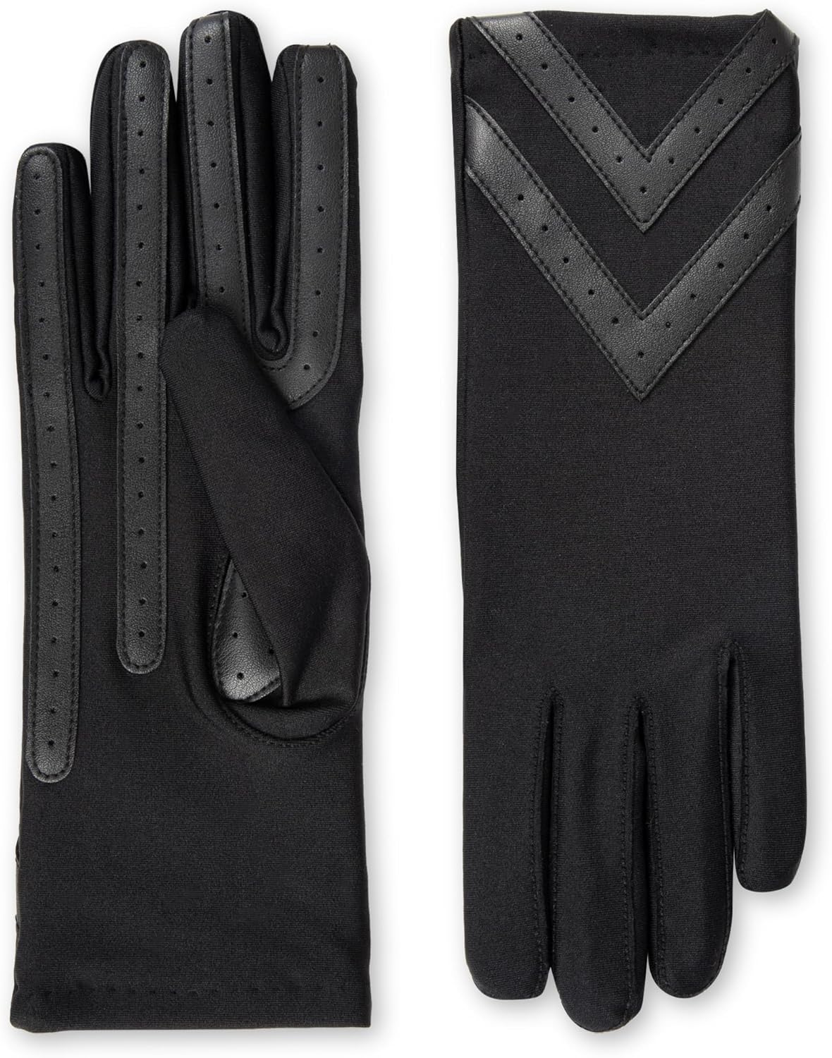 isotoner womens Spandex Touchscreen Cold Weather Gloves With Warm Fleece Lining and Chevron Details