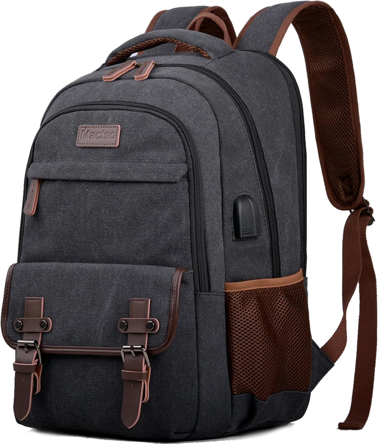 Mactso Canvas Travel Laptop Backpack for Men Women, Business Work Rucksack College Computer Bag Fits 17.3 Inch Notebook,Bo...