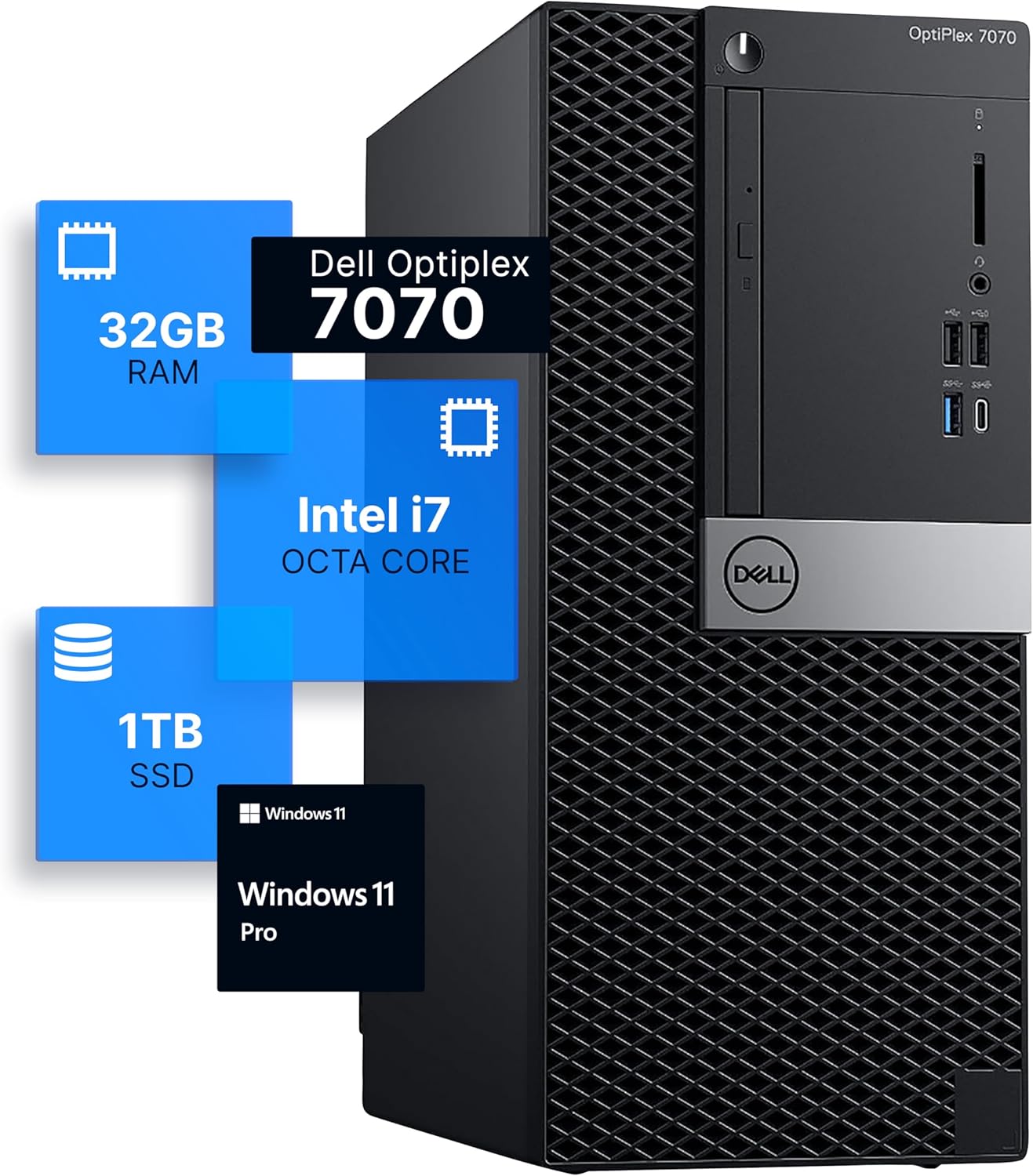 Dell Optiplex 7070 Tower Desktop Computer | Intel i7-9700 (3.4) | 32GB DDR4 RAM | 1TB SSD Solid State | Windows 11 Pro | I...