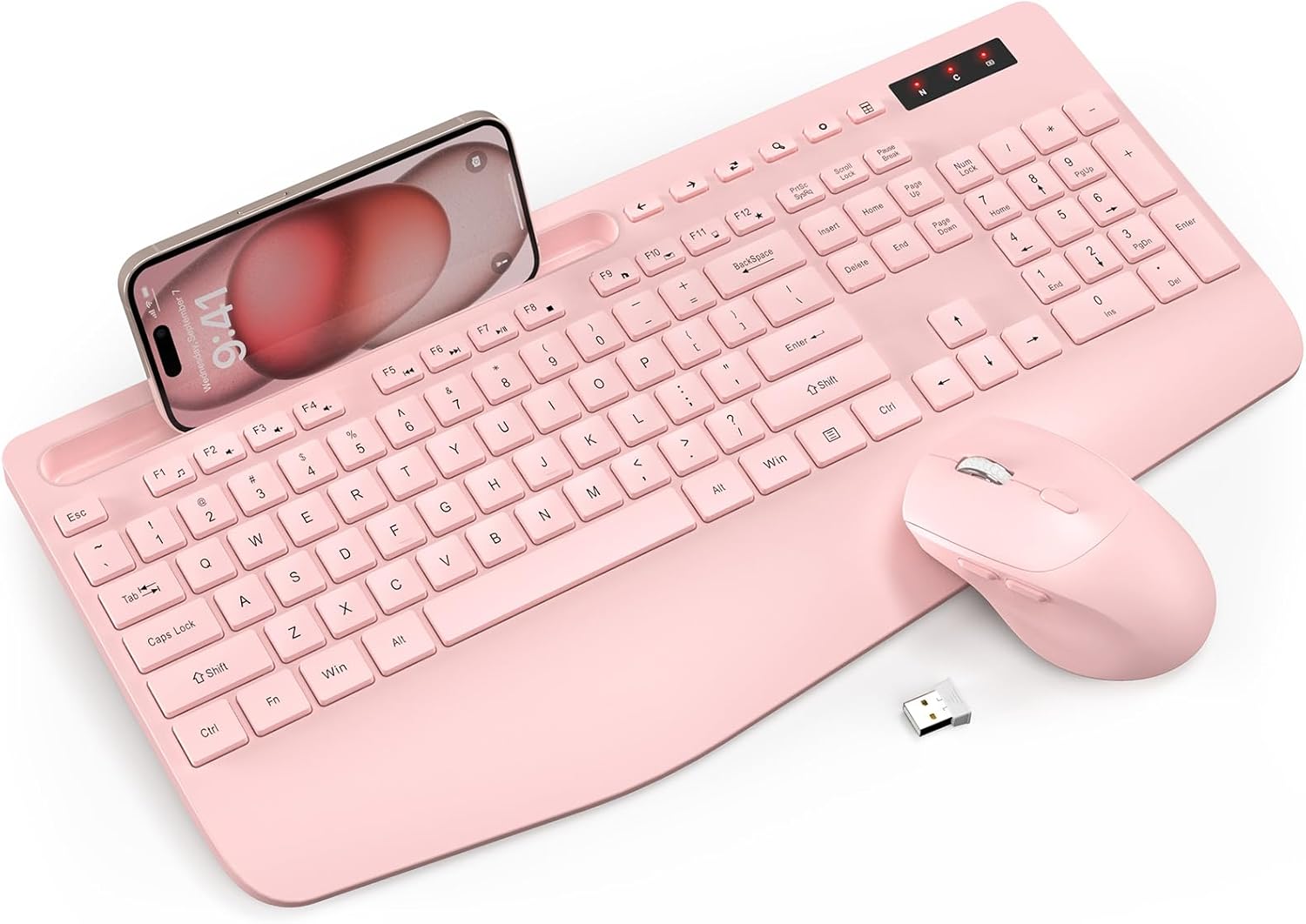 Wireless Keyboard and Mouse Combo - Full-Sized Ergonomic Keyboard with Wrist Rest, Phone Holder, Sleep Mode, Silent 2.4GHz...