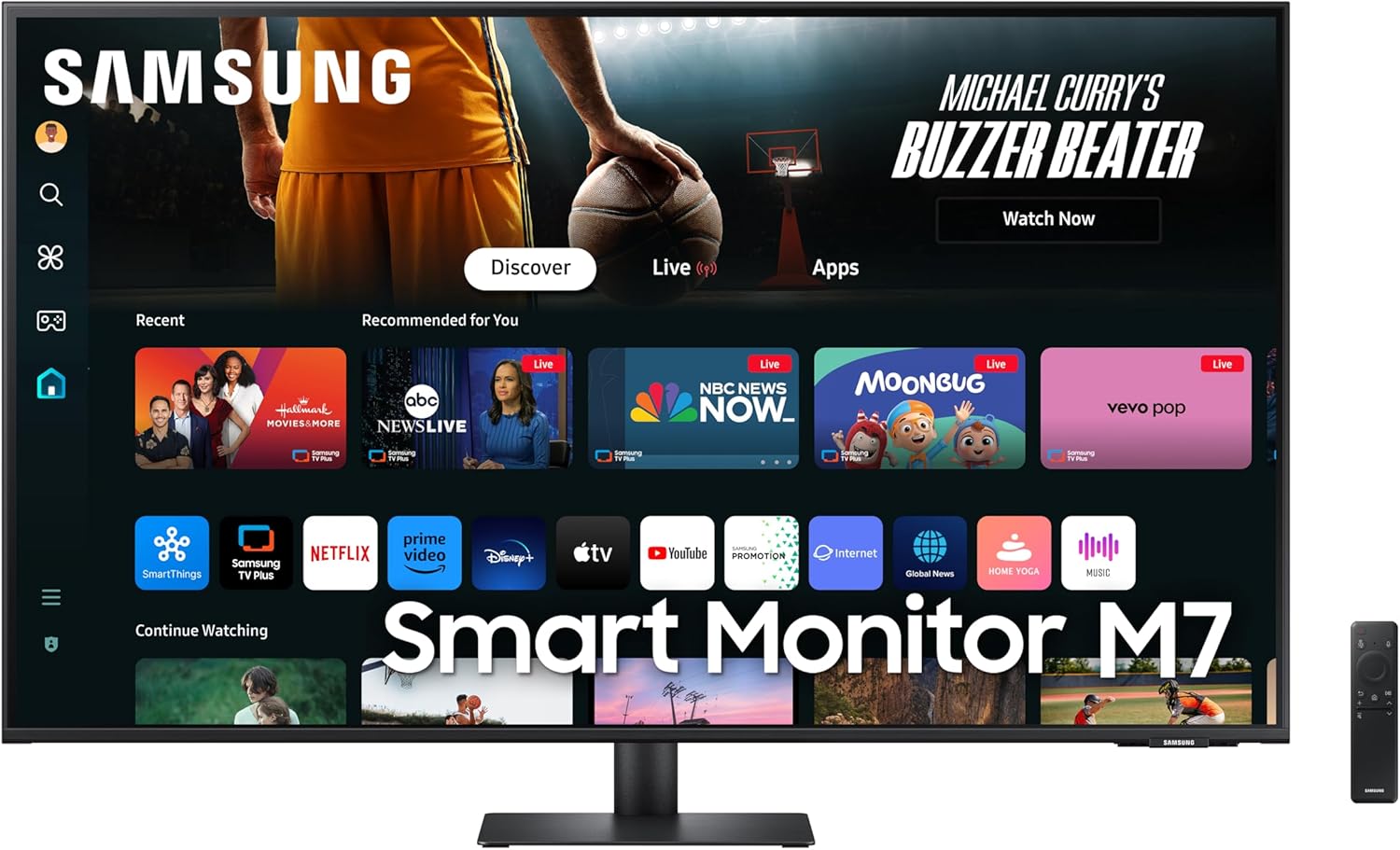 Samsung 43-Inch M7 (M70D) Series 4K UHD Smart Monitor, Speakers, HDR10, USB-C, Multiple Ports, Gaming Hub, SolarCell Remot...