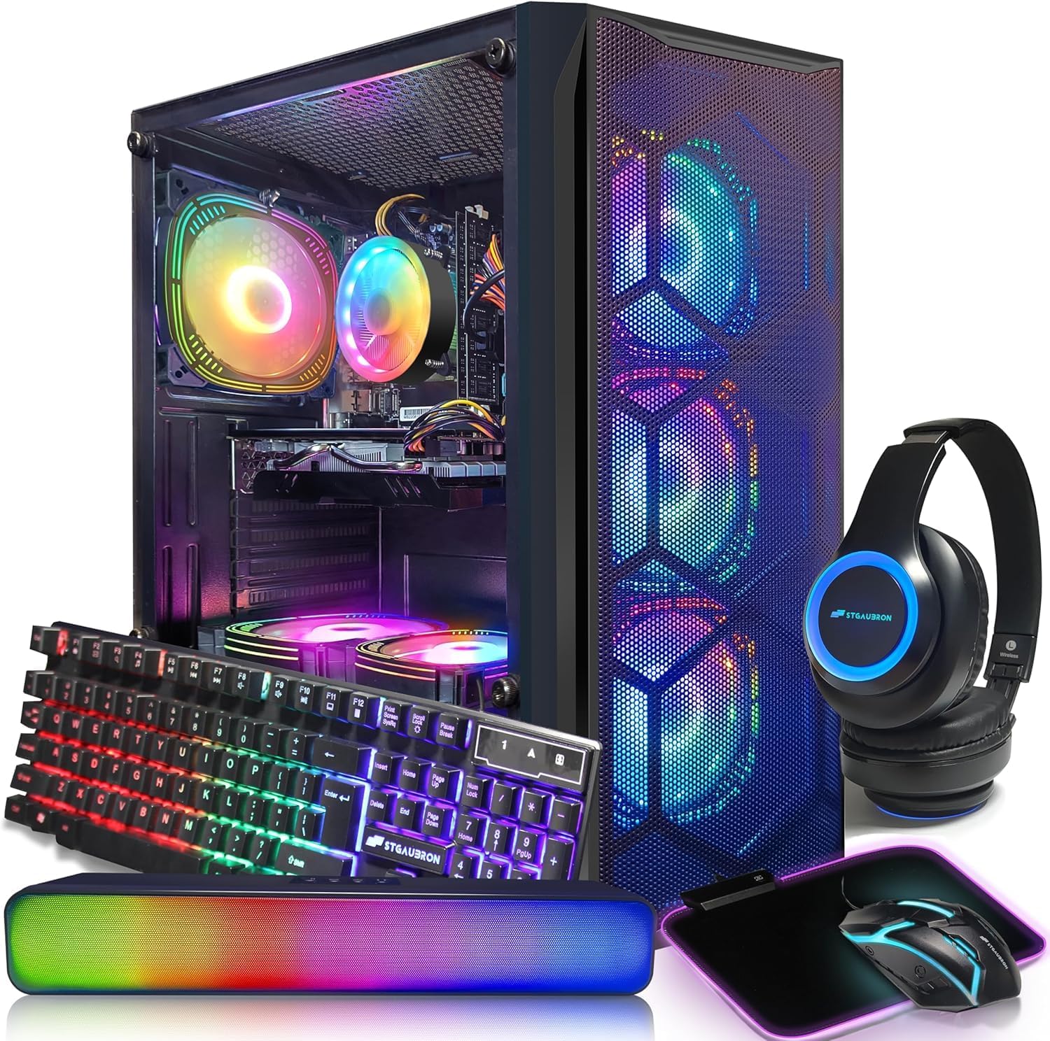 STGAubron Gaming PC Computer Desktop, Intel Core i7 up to 3.9G, Radeon RX 580 8G, 16G RAM, 1T SSD, 600M WiFi, BT 5.0, RGB ...