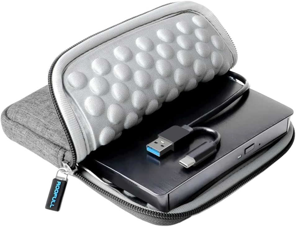 ROOFULL External CD DVD Drive USB 3.0 & USB-C with SD Card Reader & USB Ports Hub & Carrying Case, Portable CD/DVD +/-RW D...