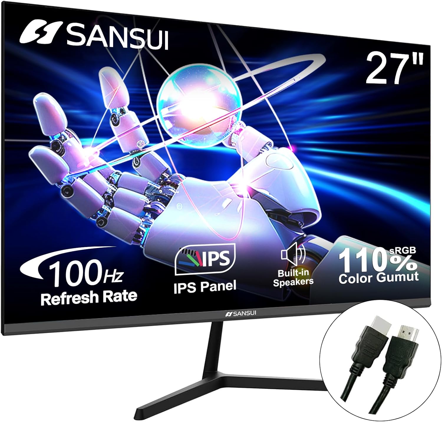 SANSUI Monitor 24 Inch 100Hz PC Monitor, HDMI VGA Ports VESA Mount, FHD Computer Monitor Ultra-Slim Ergonomic Tilt Eye Car...