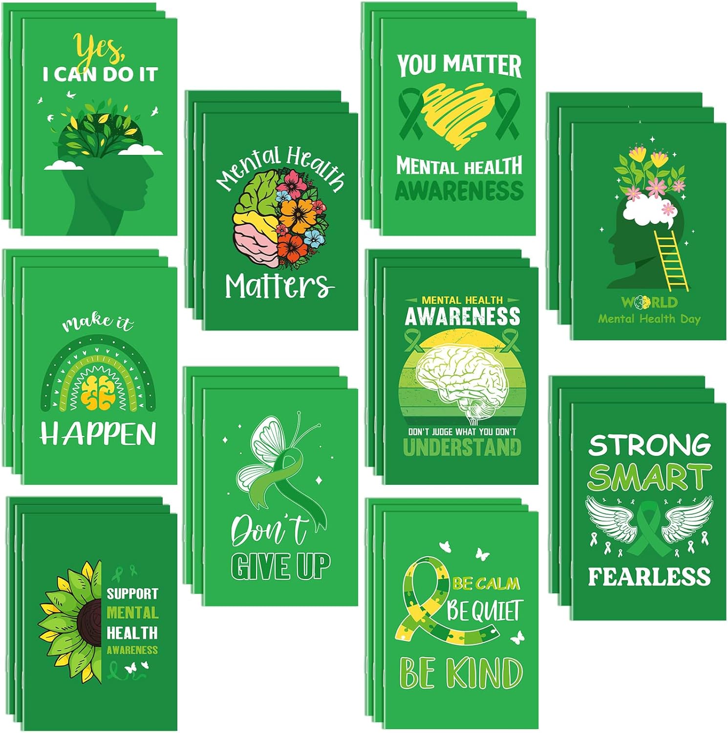 Dinifee 30 Pcs Mini Mental Health Notepads Small Memo Pad Notepads Bulk Mental Health Awareness Green Ribbon Pocket Notebo...