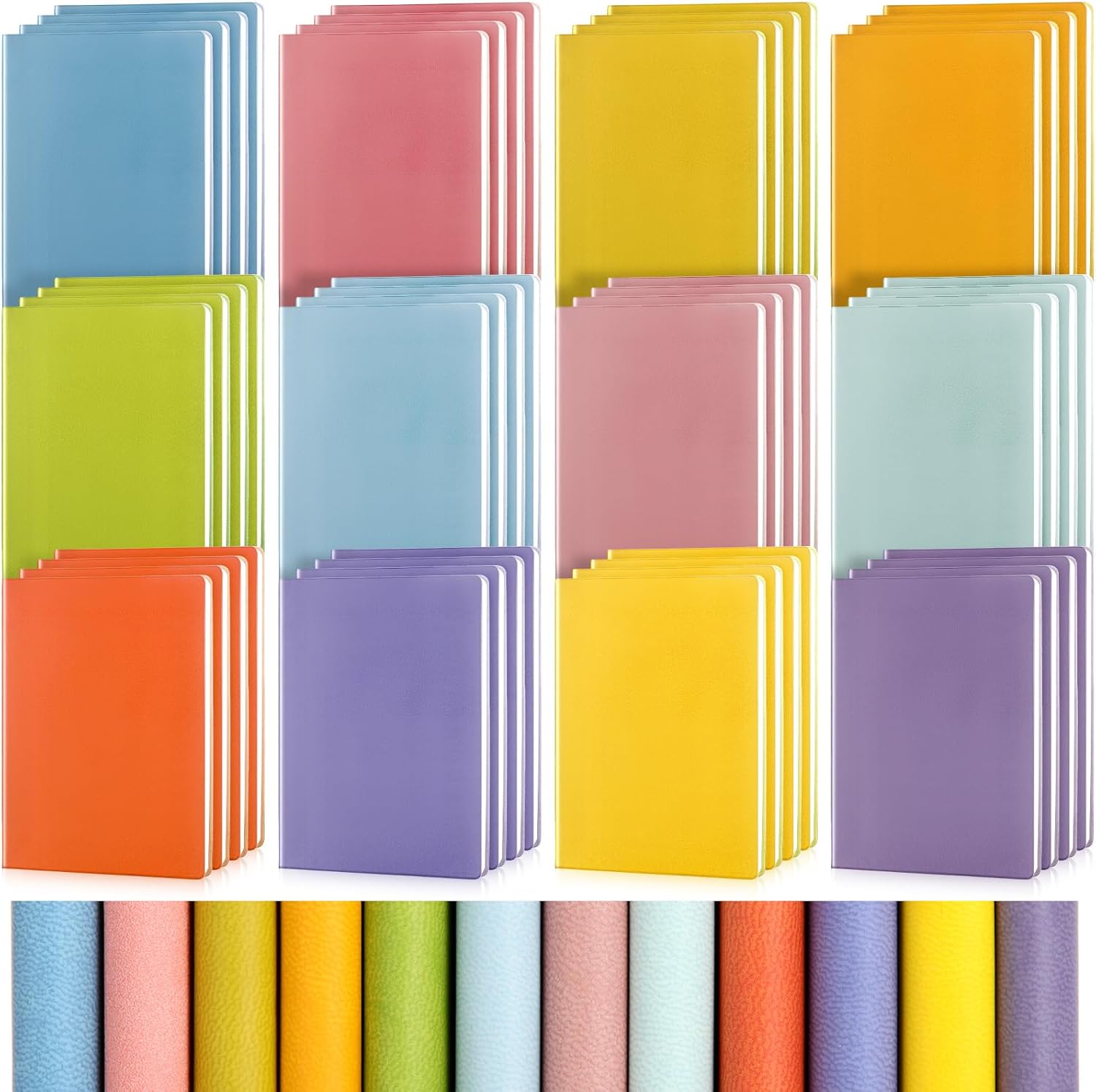 PerKoop 48 Pcs A6 PU Leather Journals Notebook Bulk Lined Journal Soft PU Leather Cover Ruled Writing Notebook for Home Wr...