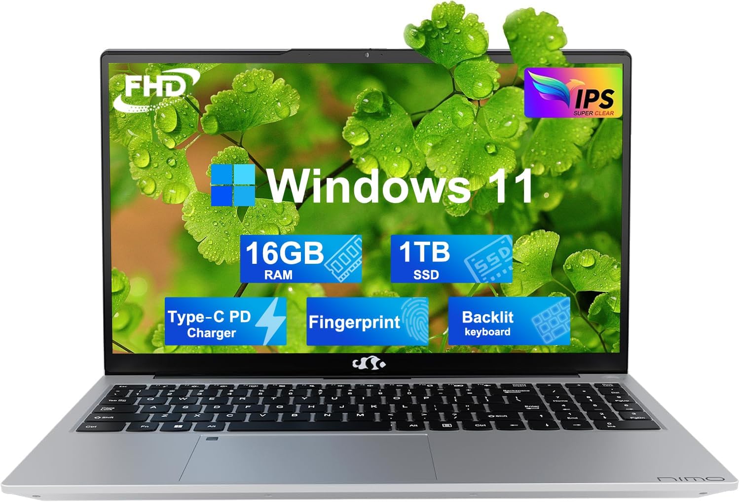 NIMO 15.6 IPS FHD-Laptop, 16GB RAM 1TB SSD Intel Pentium Quad Core N100, Computer with Backlit Keyboard Fingerprint (Beat ...