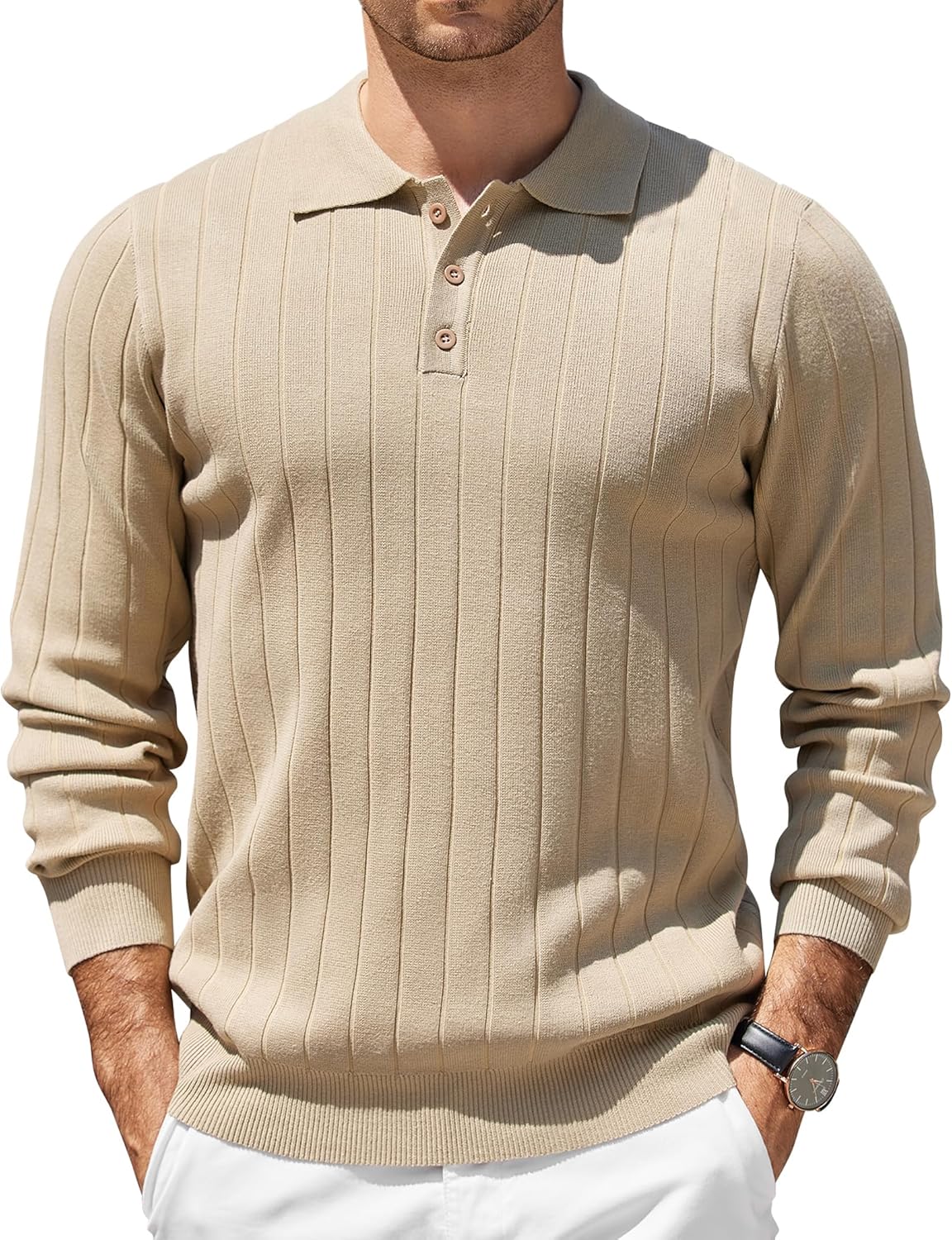 COOFANDY Mens Knit Polo Sweater Long Sleeve Polos Lightweight Casual Dress Pullover Sweaters