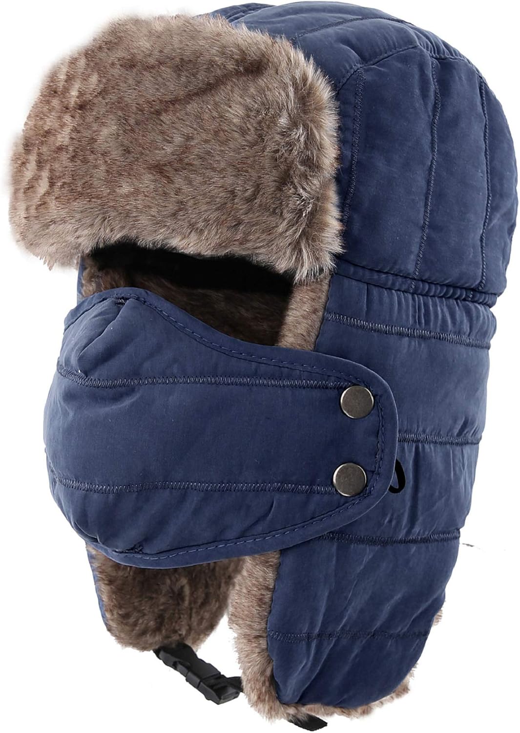 Connectyle Men's Trooper Trapper Hat Warm Winter Hats with Removable Face Mask Earflaps Faux Fur Hunting Outdoor Hat
