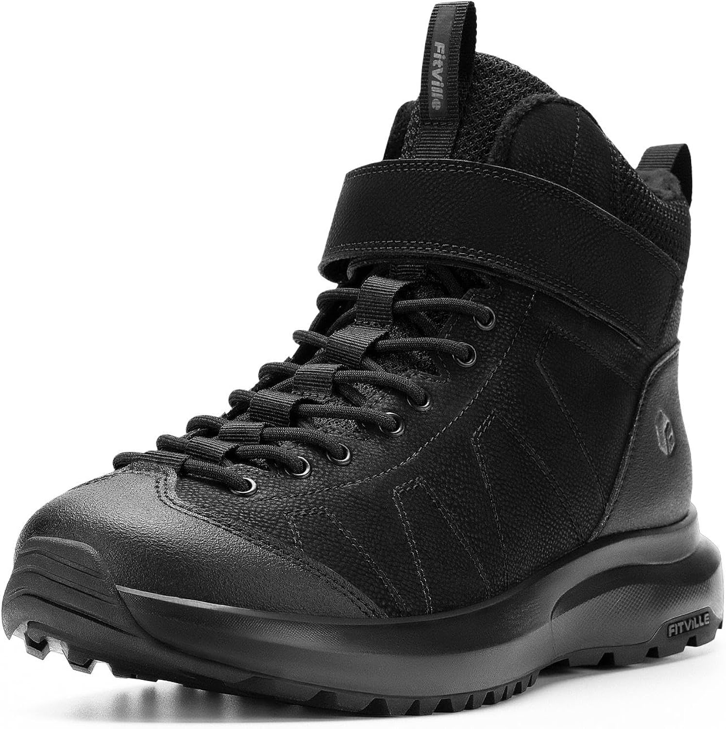 FitVille Wide Winter Boots for Men Extra Wide Fur Lined Snow Boots Non-Slip Outdoor Warm Winter Shoes with Hook and Loop
