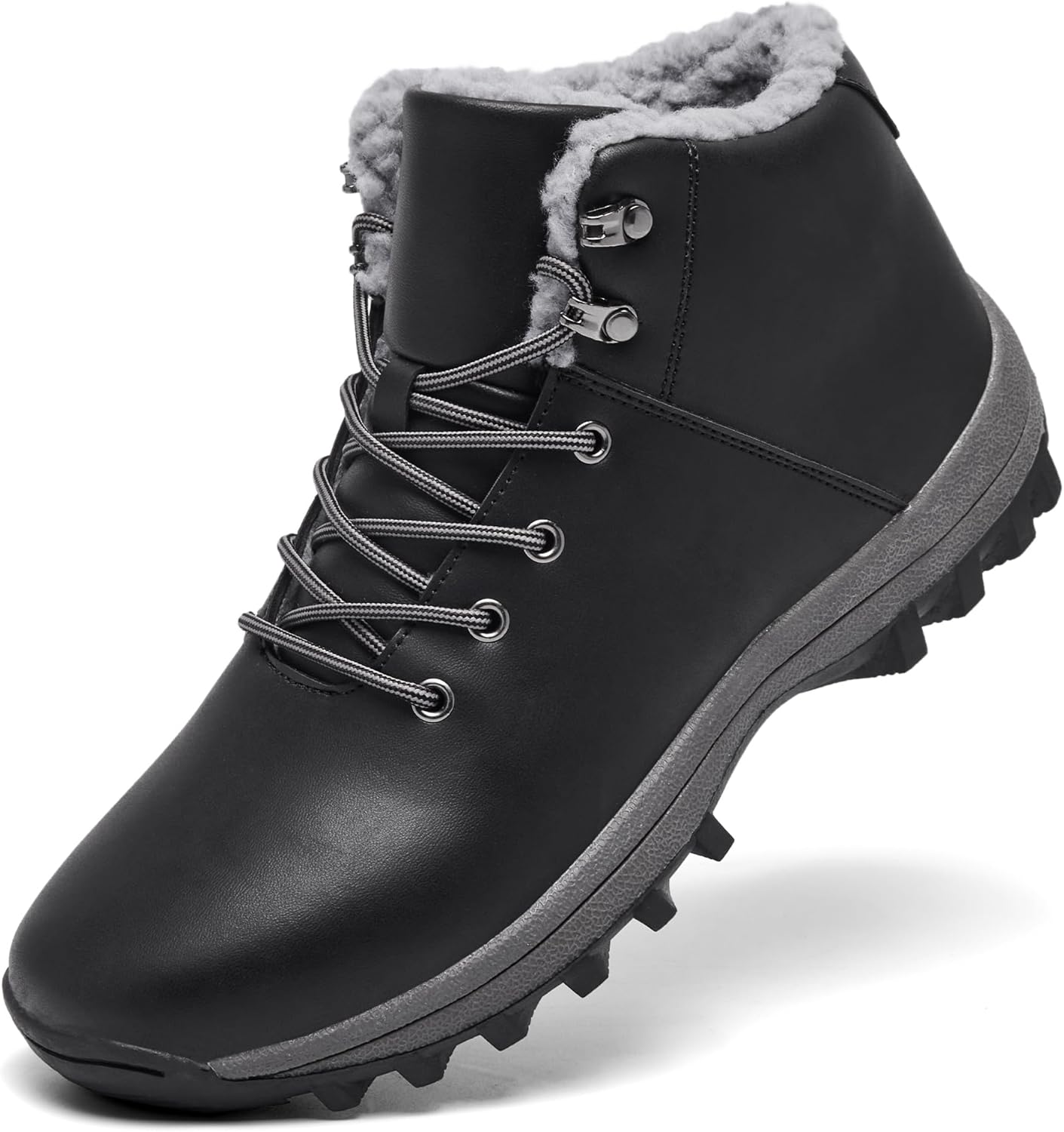 UNTMENU Mens Winter Warm Snow Boots Fur Lined Water Resistant Non-Slip Insulated Waterprof Winter Hiking Wrok Shoes