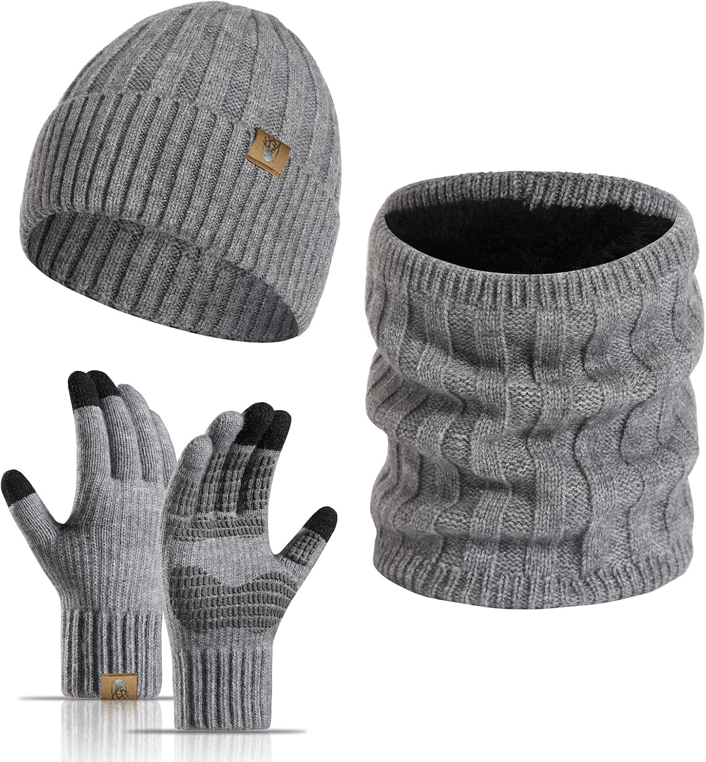 Winter Beanie Hats for Men Touchscreen Gloves Neck Warmer Scarf Set with Skull Caps for Men 3pcs/Set