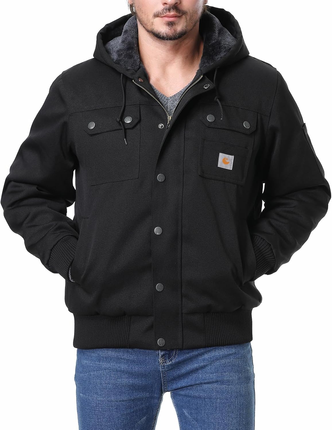 TUAOVA Men's Fit Relaxed Work Coat Fleece Lined Waterproof Workwear Winter Hooded Jacket with Multiple Pockets