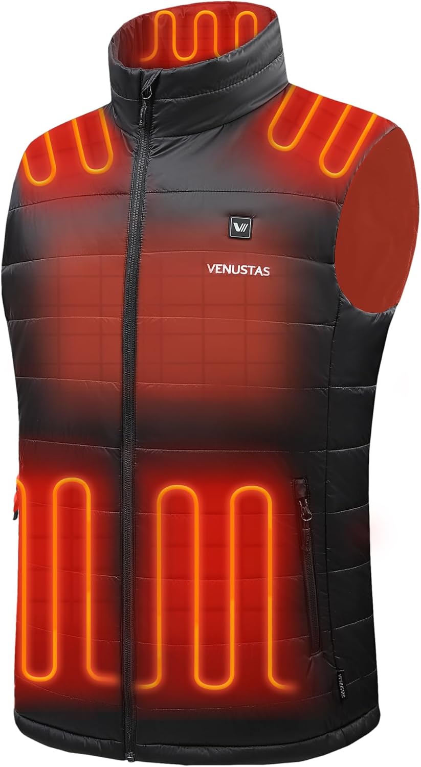 Venustas Men's Heated Vest with Battery, Up to 20 Hours of Warmth, Winter Quilted Vest for Outdoor