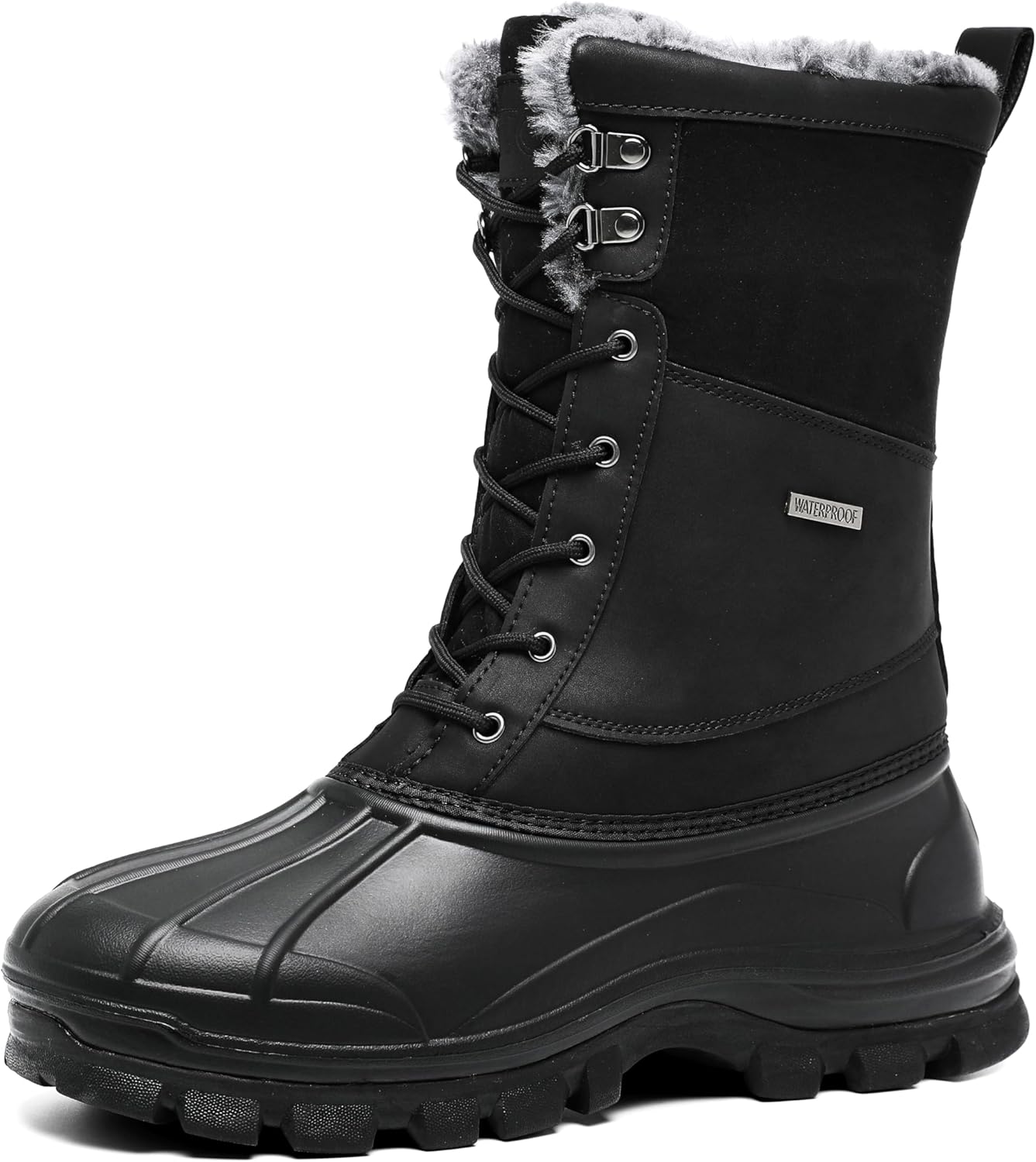 GoodValue Mens Waterproof Snow Winter Duck Boots Insulated Warm Fur Lined Non Slip Rubber Hiking Work Boots Casual Outdoor