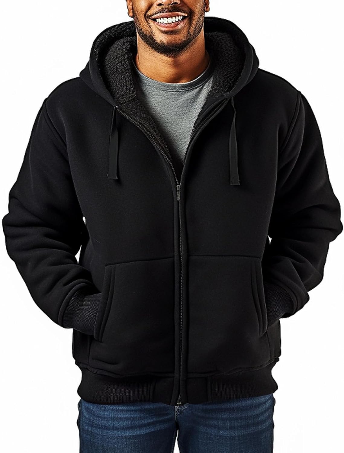 Butygity Sherpa Lined Hoodies for Men Heavyweight Full Zip Up Sweatshirt Thick Fleece Jackets Winter Warm Coats