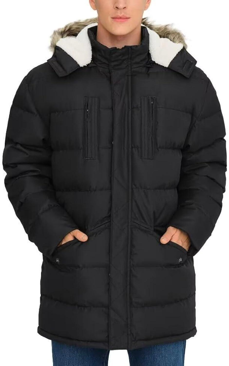 Rejork Men's Long Winter Coats Warm Water Resistant Puffy Hooded Windbreaker Insulated Thicken Jackets with Hood