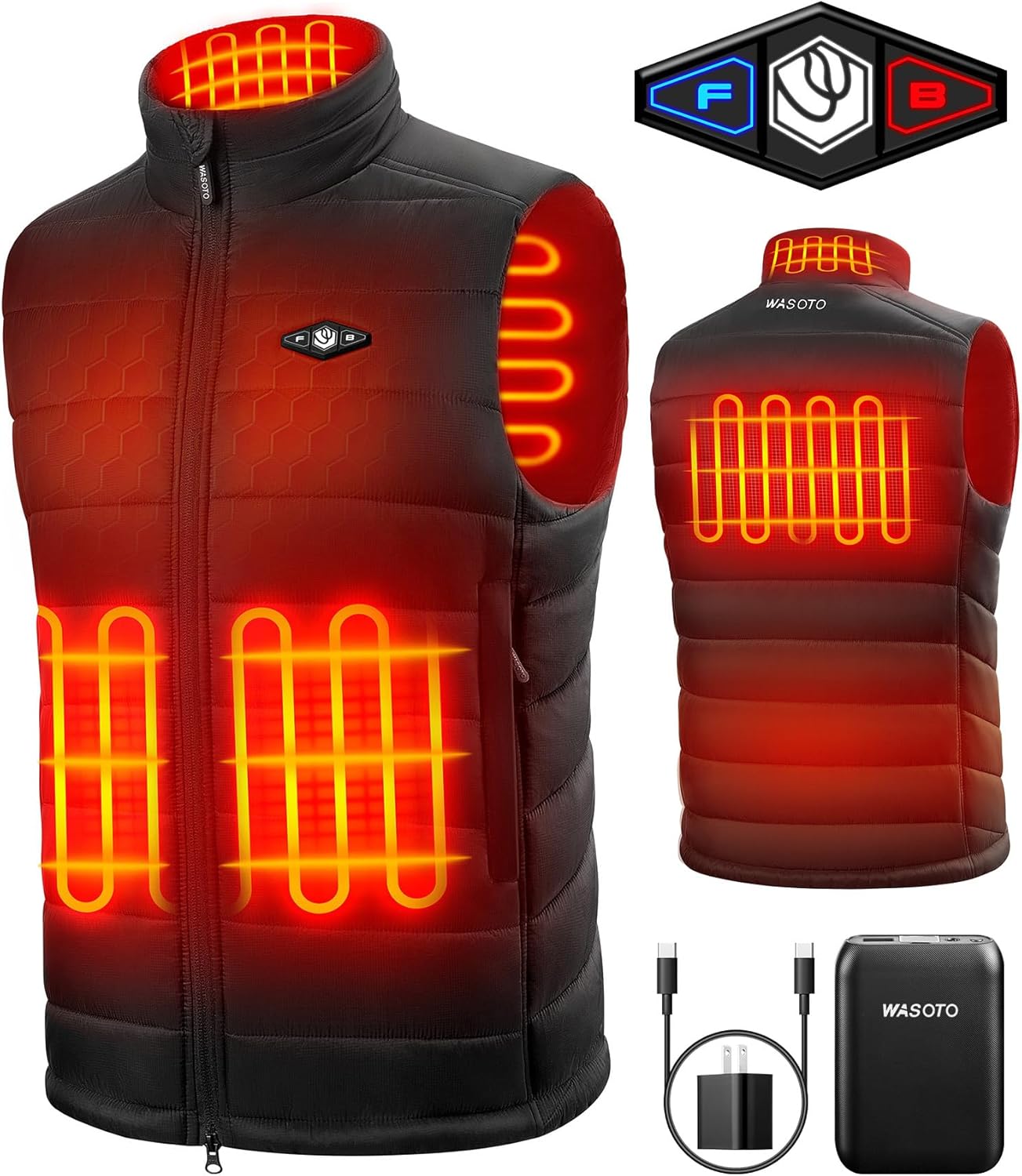 WASOTO Heated Vest for Men with 9V 16000mAh Battery Pack Charger Lightweight for Cycling Glof Hunting