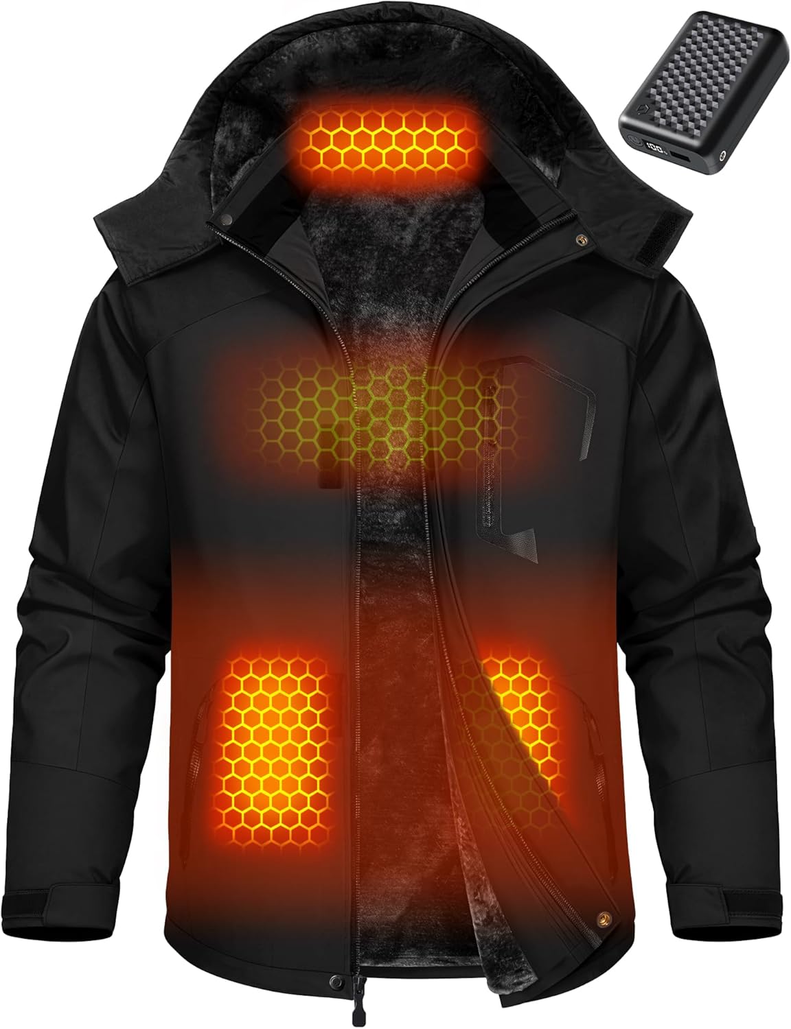 Wulcea Graphene Heated Jacket for Men Fur Lined with Large Capacity Battery Pack