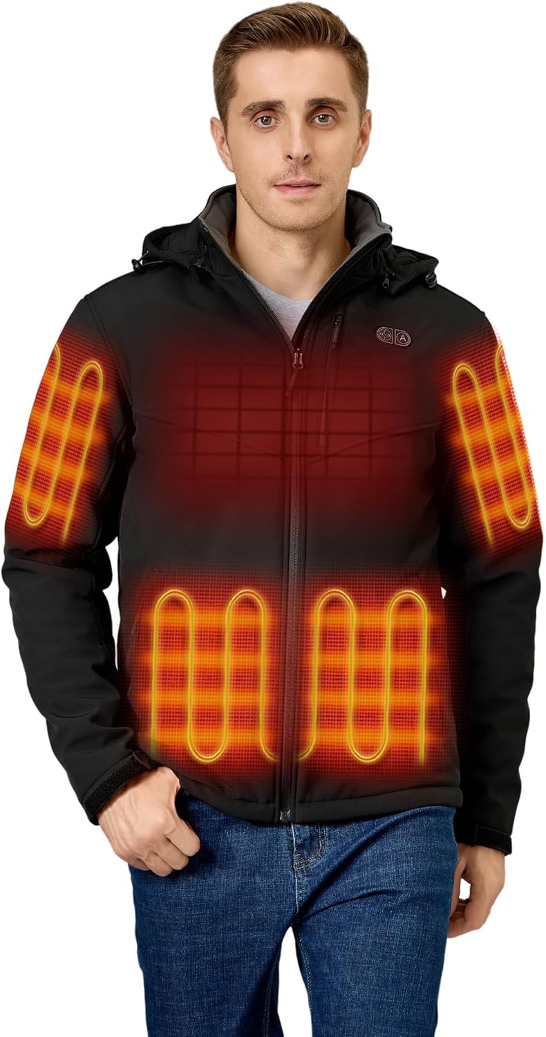 ORORO Men's Dual Control Heated Jacket with 5 Heat Zones (Pocket Heating), Heating Coat with Battery