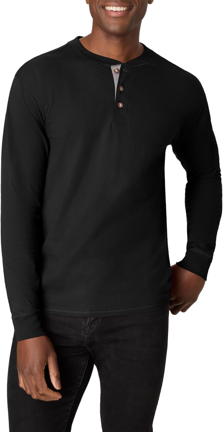 Hanes Mens T-Shirts, Men's Beefyt Henley Shirts, Men's Cotton Long Sleeve Shirts
