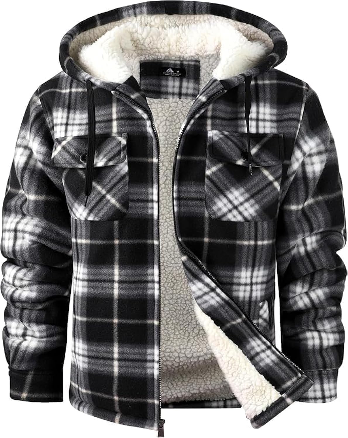 SCODI Men's Flannel Shirt Jacket Fleece Sherpa Lined Plaid Jackets Coat Full Zip Up Hoodie Winter Outwear