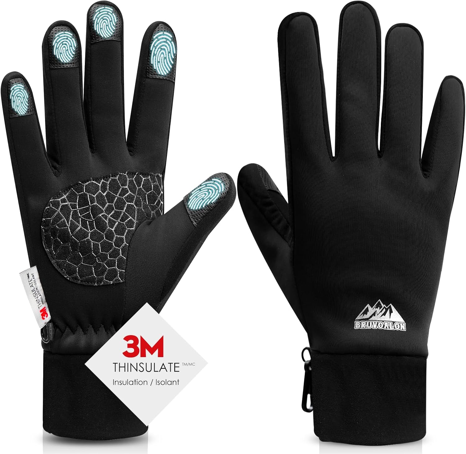 Bruvoalon Winter Gloves for Women & Men, 3M Thermal Insulation, Lycra Fabric, Windproof, Touchscreen, Anti-Slip, Cold Weather