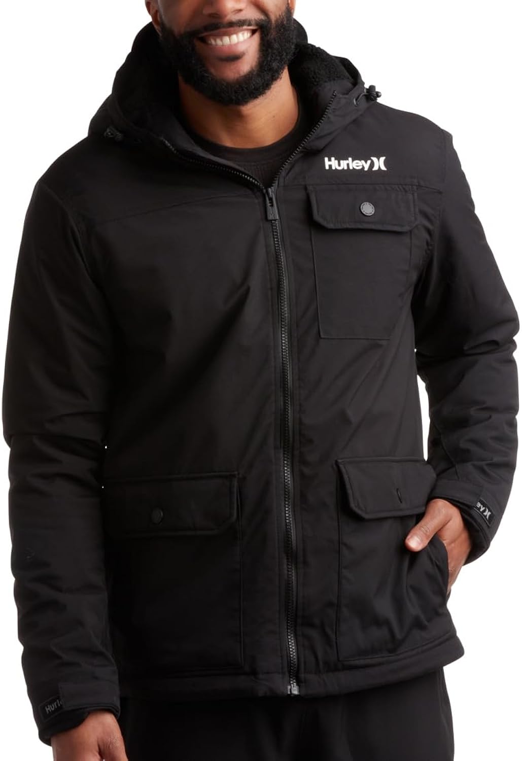 Hurley Mens Winter Jacket - Warm Zip Up Hooded Parka Sherpa Lined Jackets For Men with Multiple Pockets (Sizes S-XL)