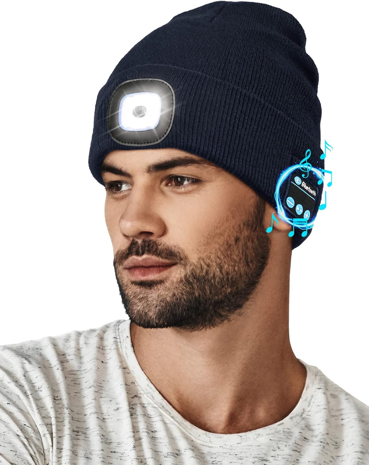 Wmcaps Bluetooth Beanie with a Light, Unisex USB Rechargeable 4 LED Fashlight Hat with Cordless Headphones, Unique Christm...