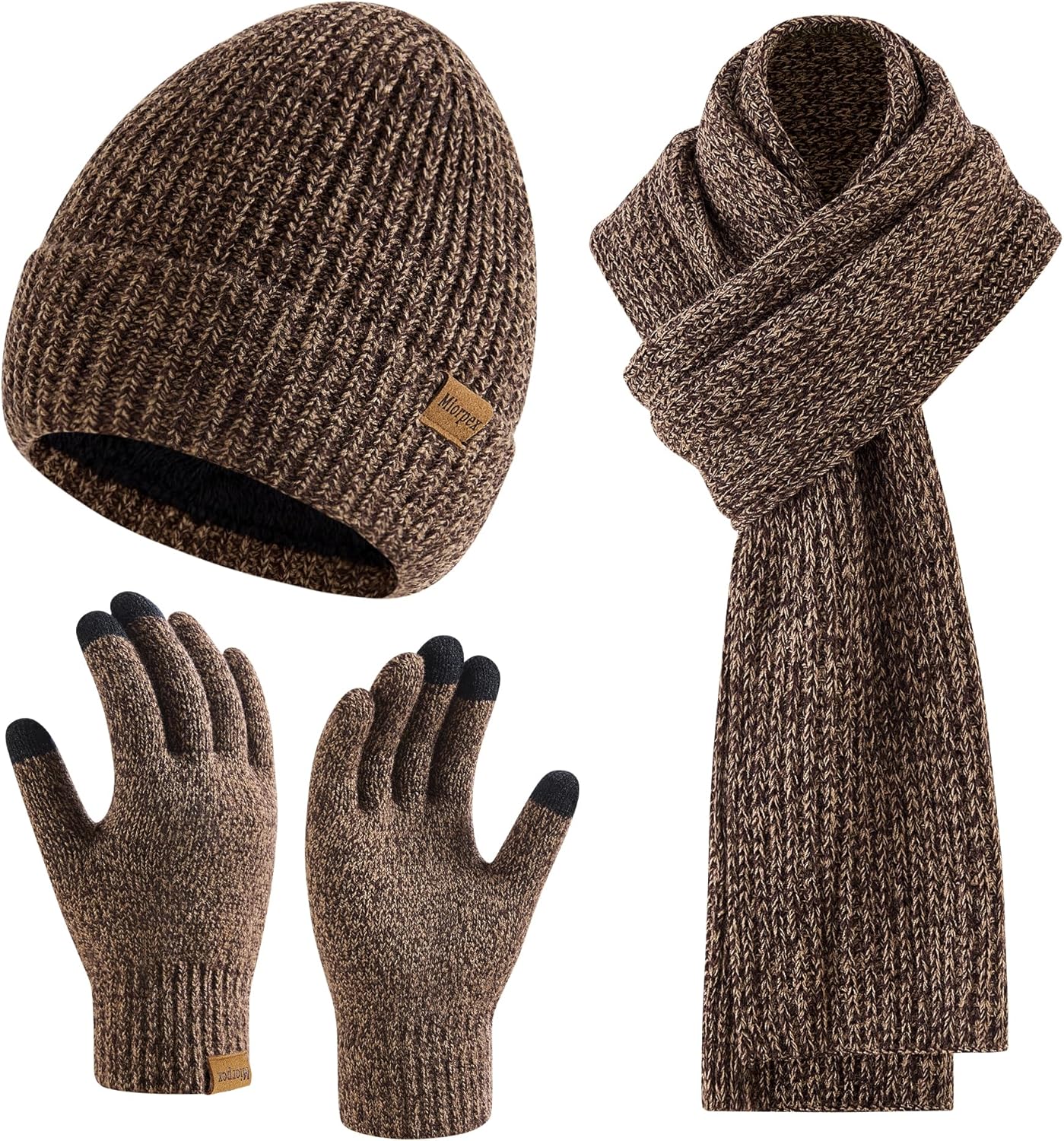 Miorpex Mens Winter Beanie Hat Touchscreen Gloves Long Scarf 3 Set with Warm Fleece Lined Knit Cap Scarves for Men Women