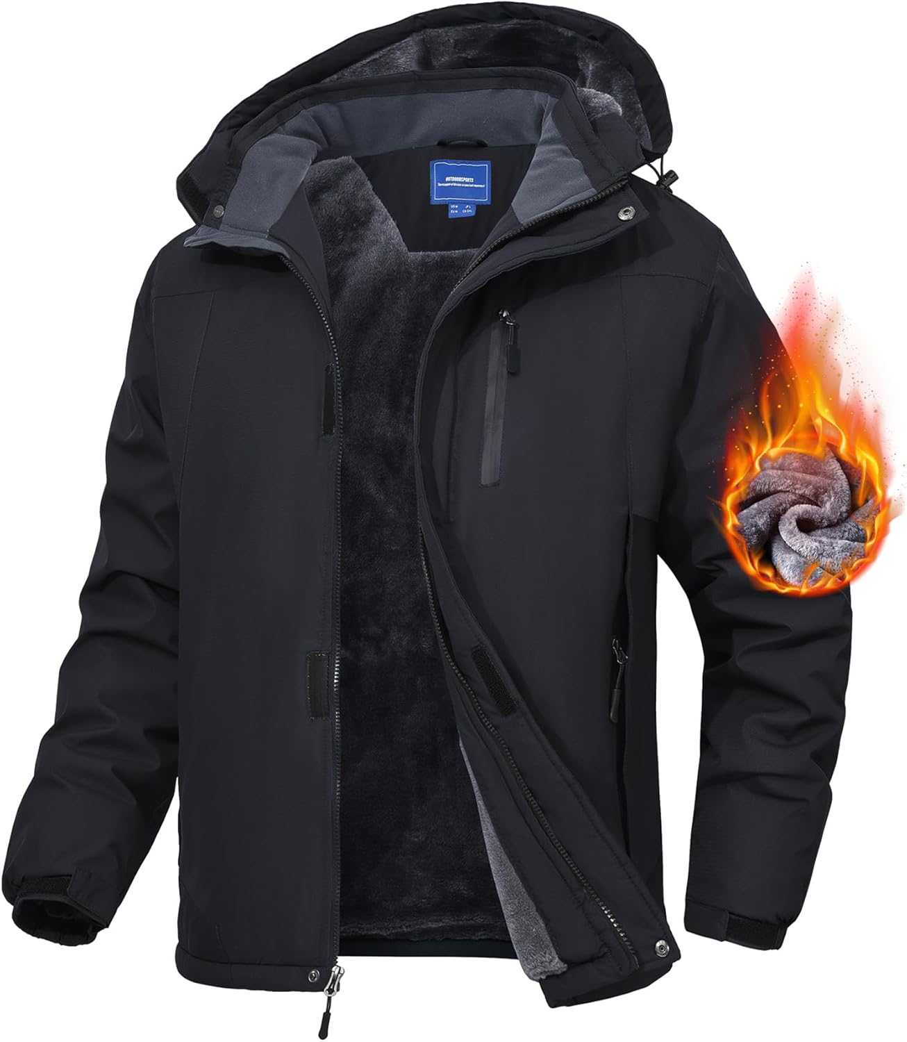 Zoofly Men's Mountain Ski Jacket Waterproof Fleece Liner Snow Coat Warm Winter Windproof Hooded Raincoat