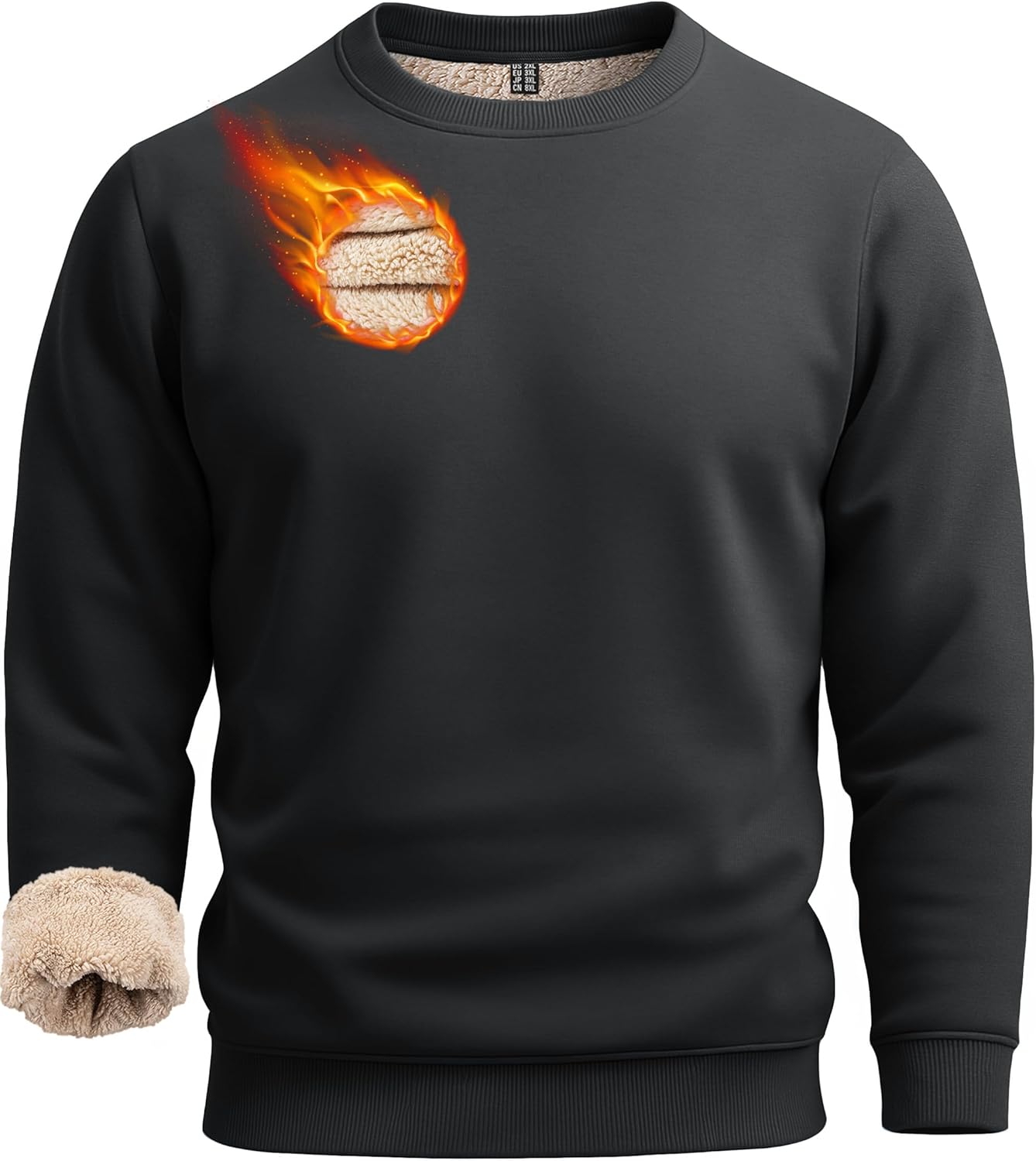 Boladeci Men's Full Sherpa Lined Crewneck Sweatshirts Heavy-weight Fleece Pullover Thick Thermal Long Sleeve Cotton