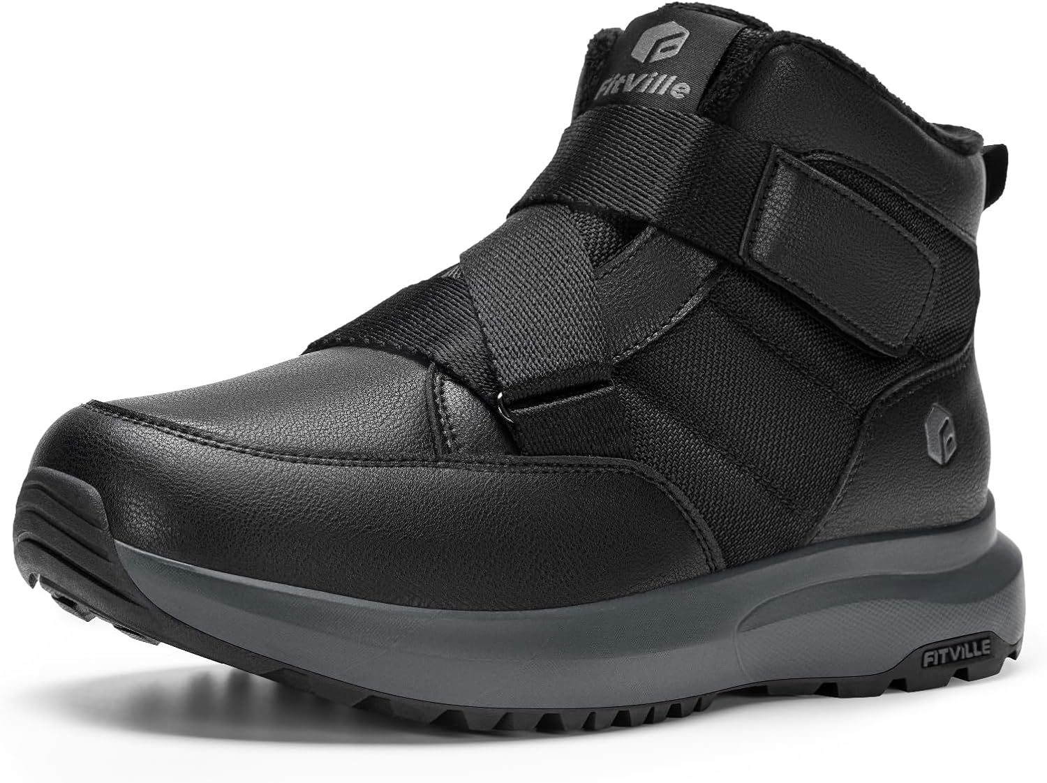 FitVille Mens Snow Boots Extra Wide Width Slip On Winter Boots Shoes Water Resistant Outdoor Warm Lined