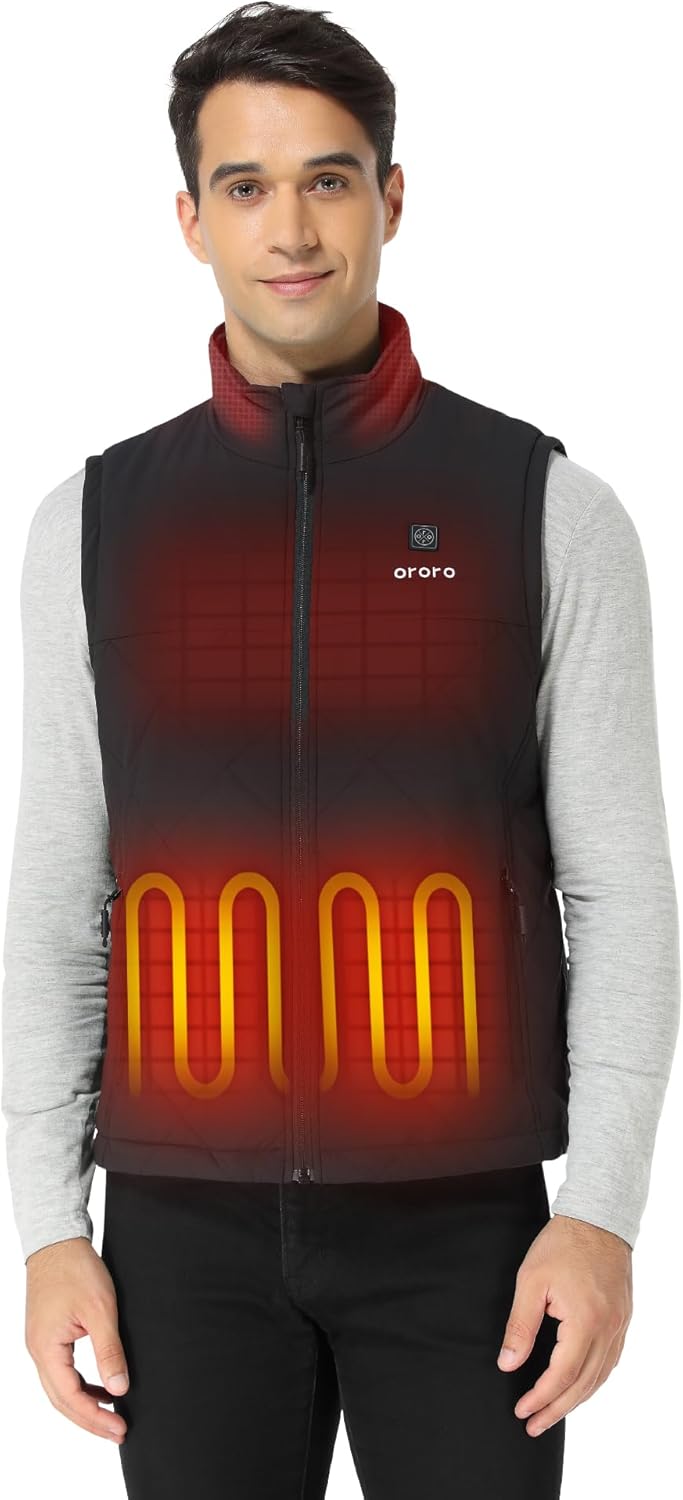 ORORO Men's Heated Quilted Vest with Heated Collar, Lightweight Quilted Heating Vest with USB-C Rechargeable Battery