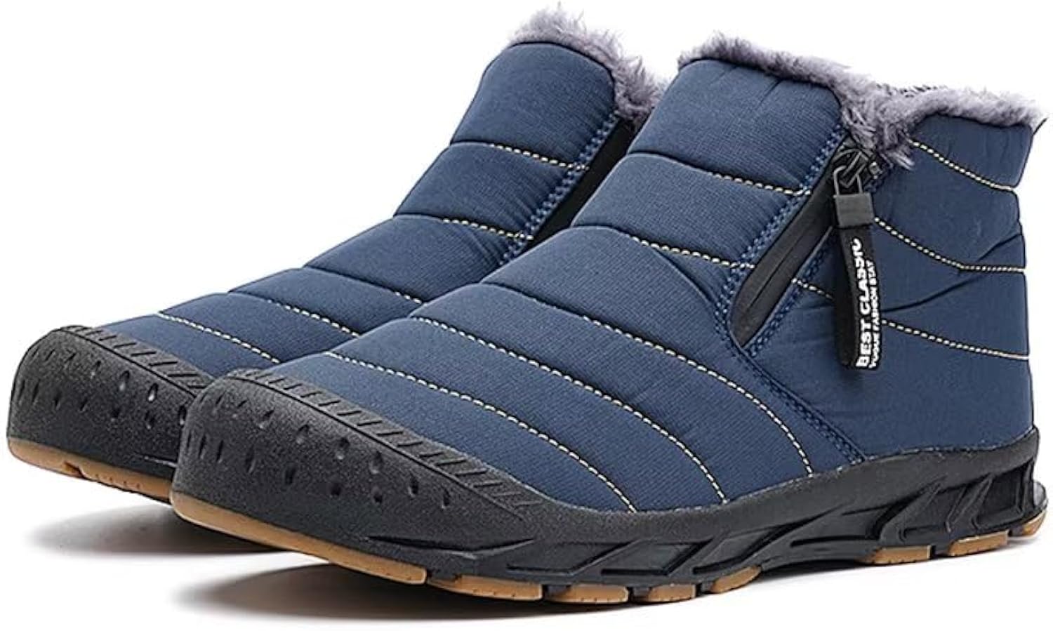 Jakcuz Men Snow Boots Water Resistant Non-slip Winter Shoes with Fuzz Lined Warm High Top Boots for Men