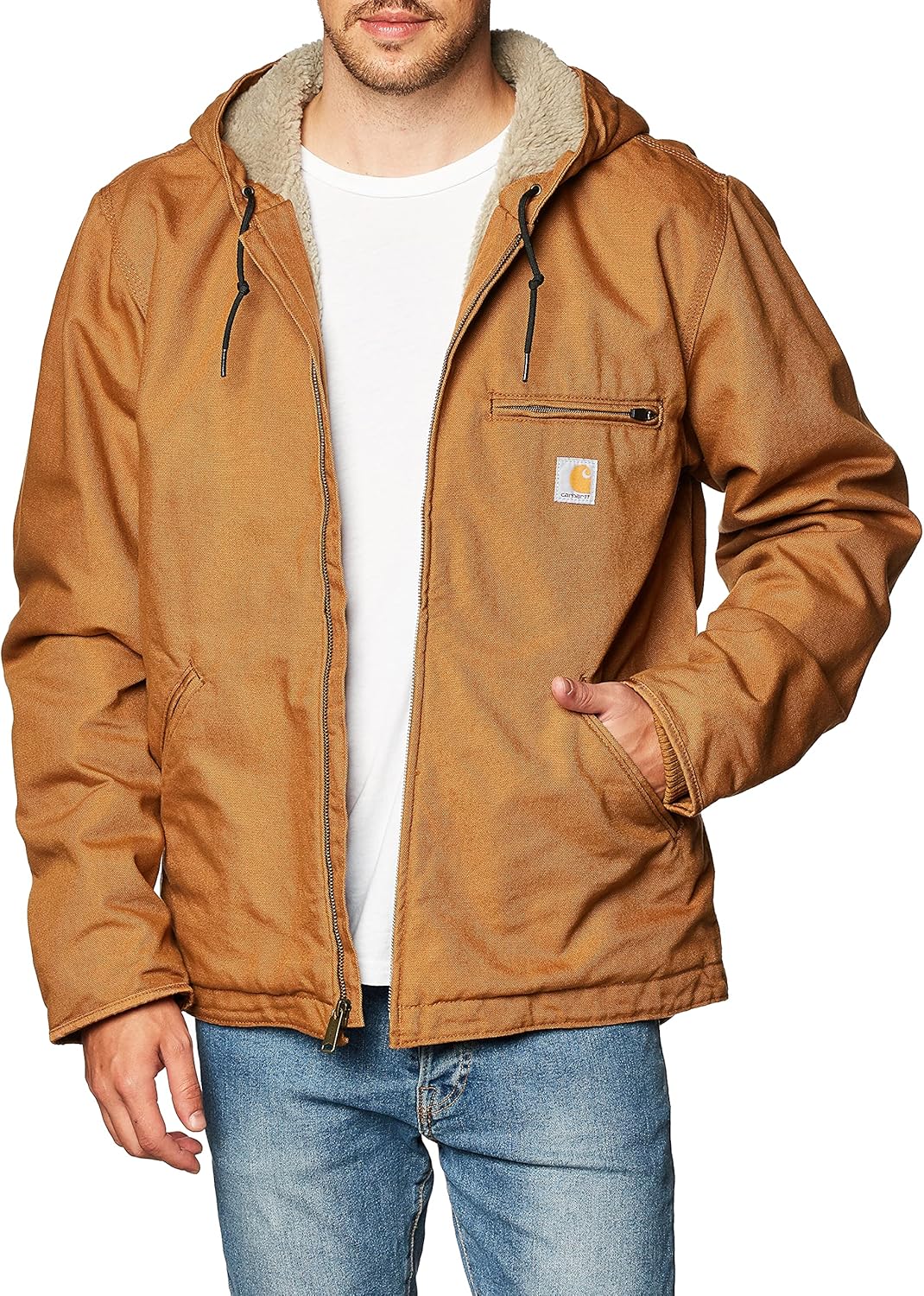Carhartt Men's Relaxed Fit Washed Duck Sherpa-Lined Jacket