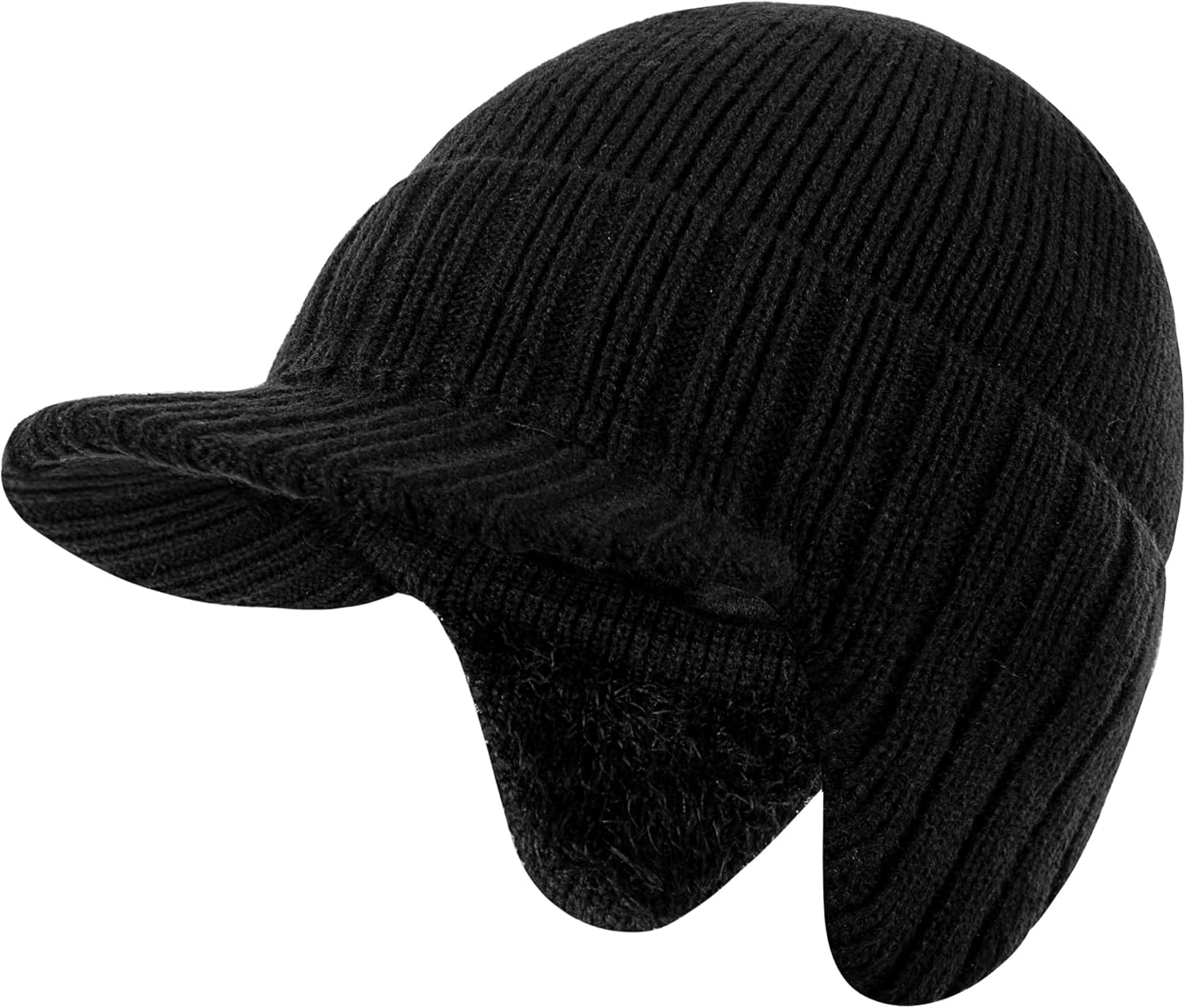 Teqihat Winter Beanie with Brim and Ear Flaps for Men, Knitted hat with Fleece Lining for Warmth Caps for Men Women