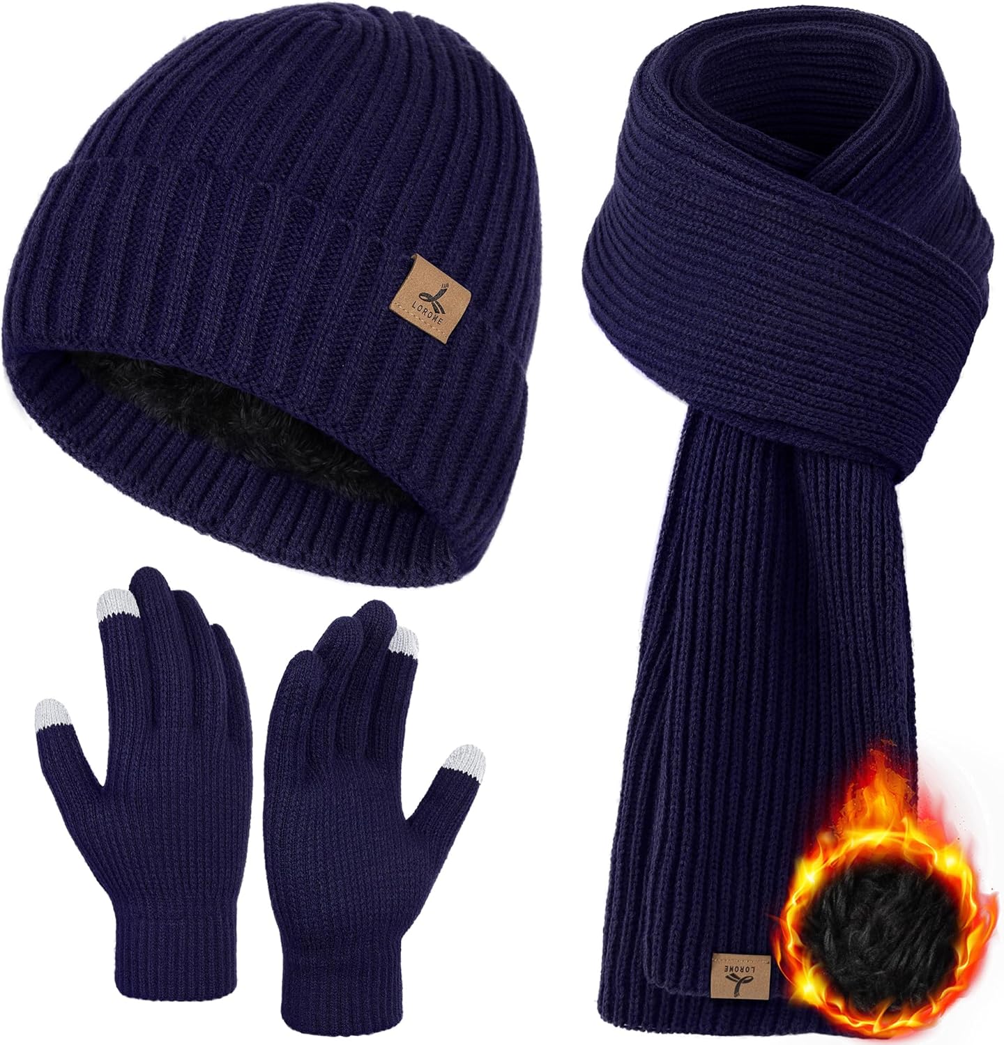 3 PCS Winter Hat Scarf Gloves Set, Soft Warm Knit Beanie Hat Touchscreen Gloves Long Knitted Scarf Set Winter Gifts for Men