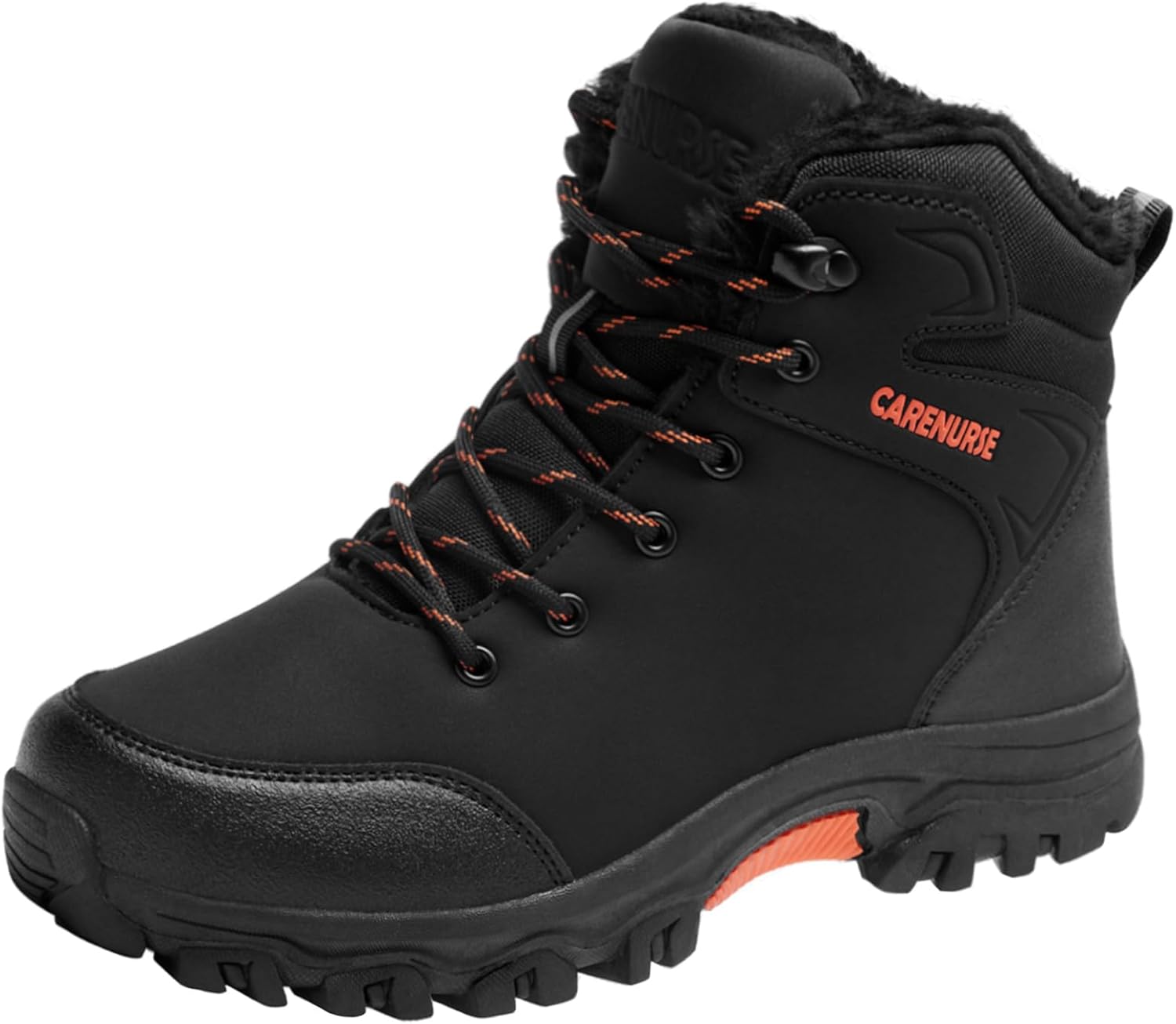 CARENURSE Mens Snow Boots Winter Warm Fur Lined Shoes Non-Slip Insulated Hiking Boot